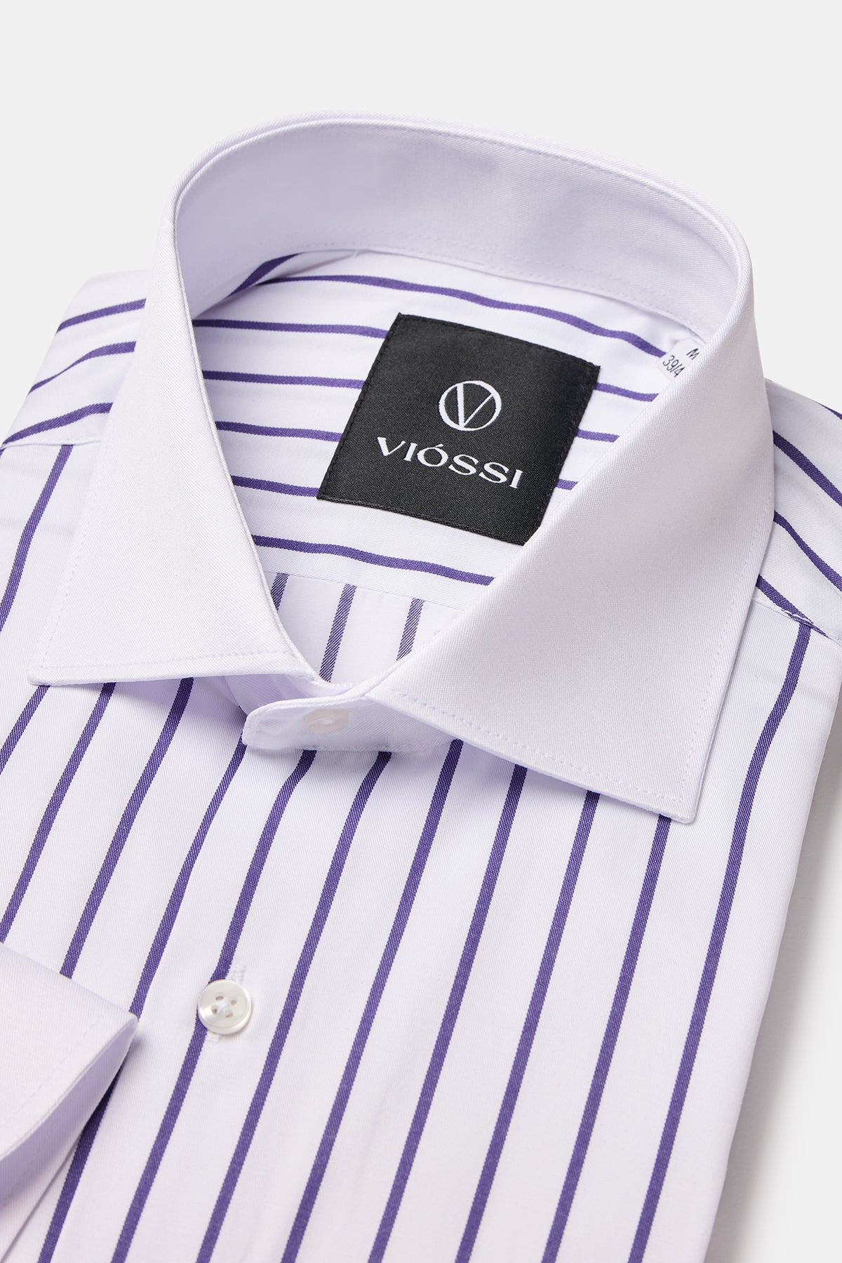 White-Purple Striped White Collar Shirt