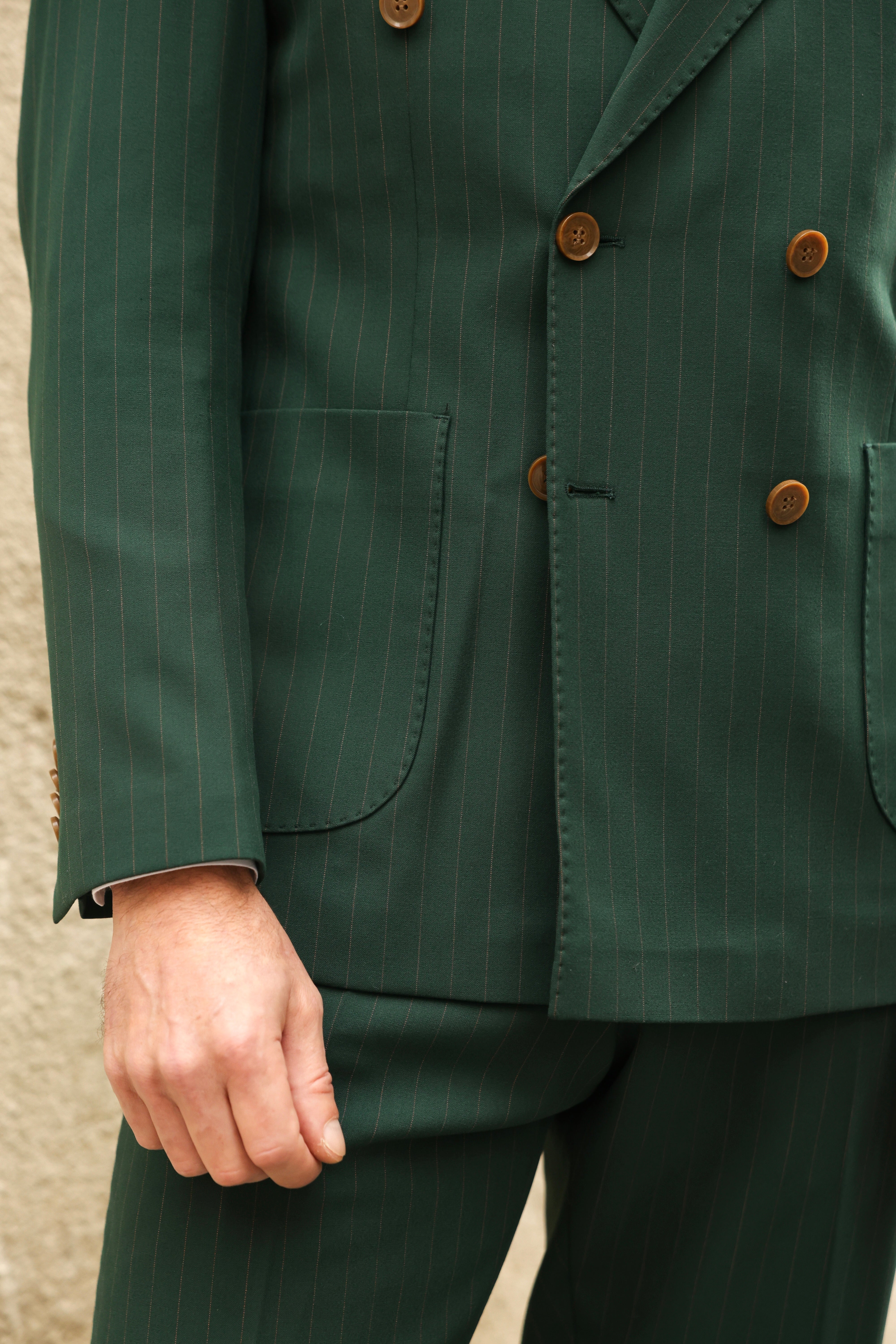 Green Striped Double Breasted Suit 2-Piece