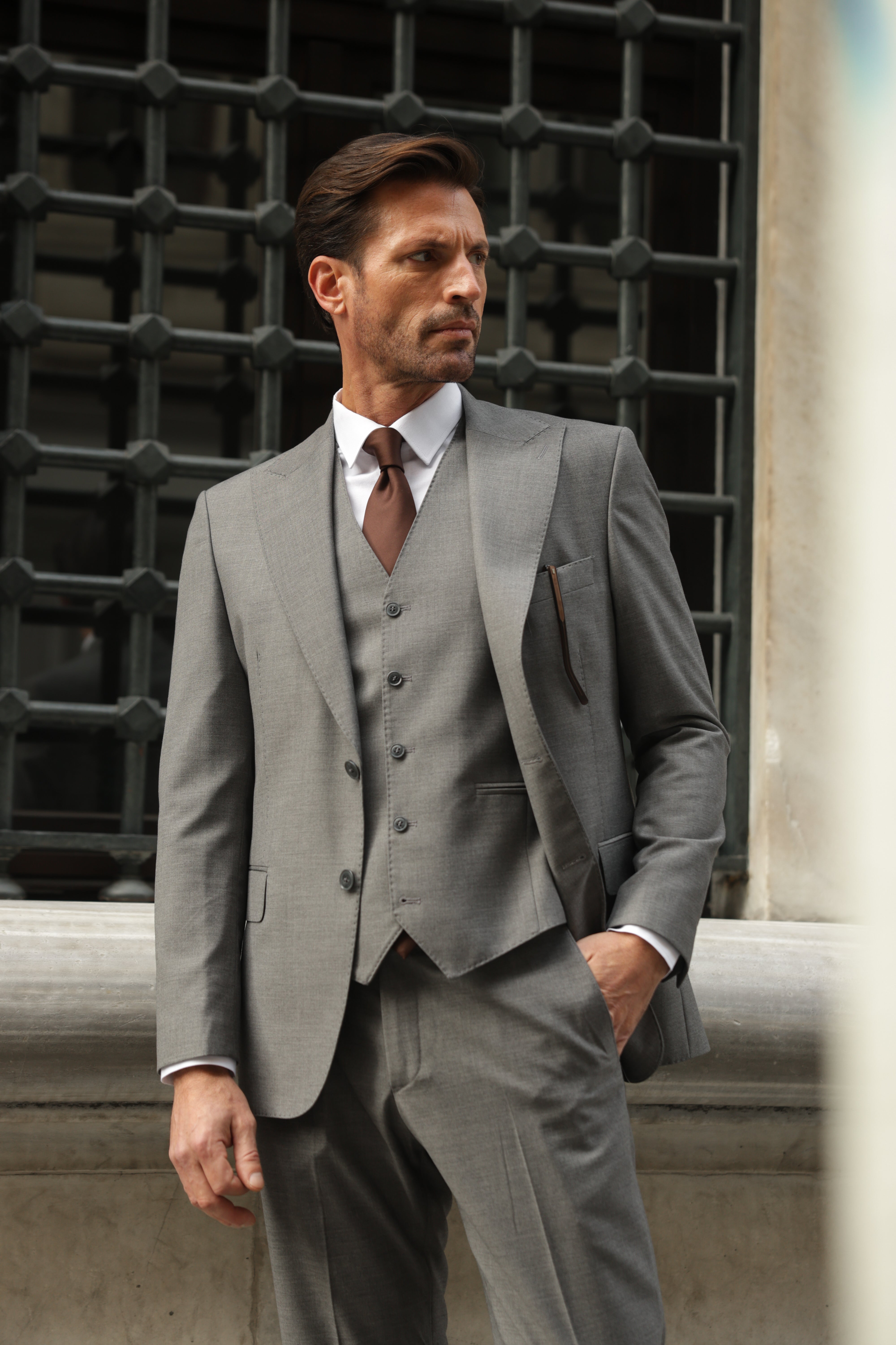 Grey Slim-Fit Suit 3-Piece
