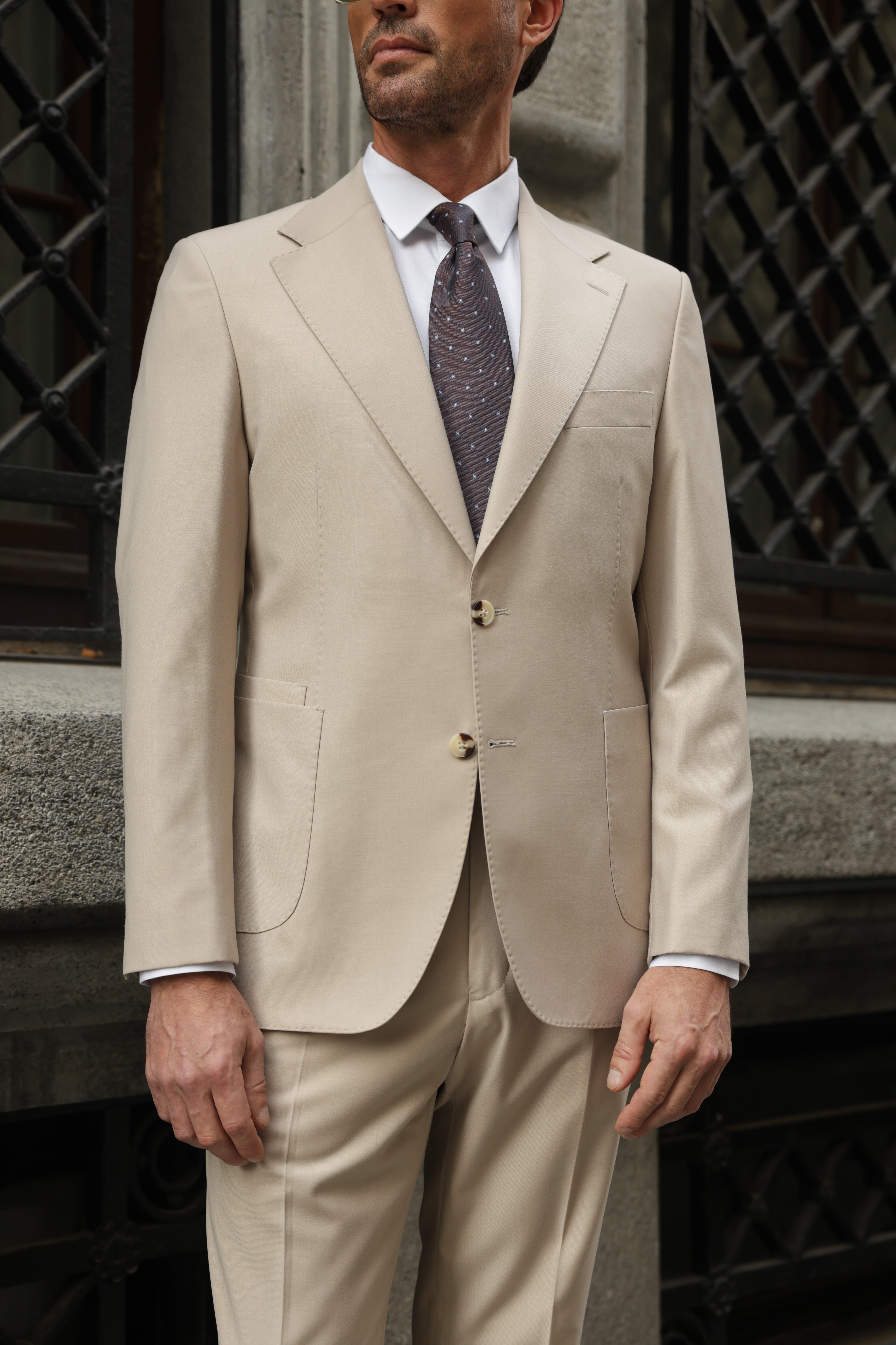 Beige Slim-Fit Suit 2-Piece