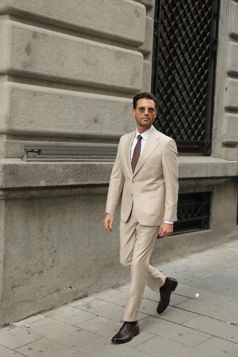 Beige Slim-Fit Suit 2-Piece