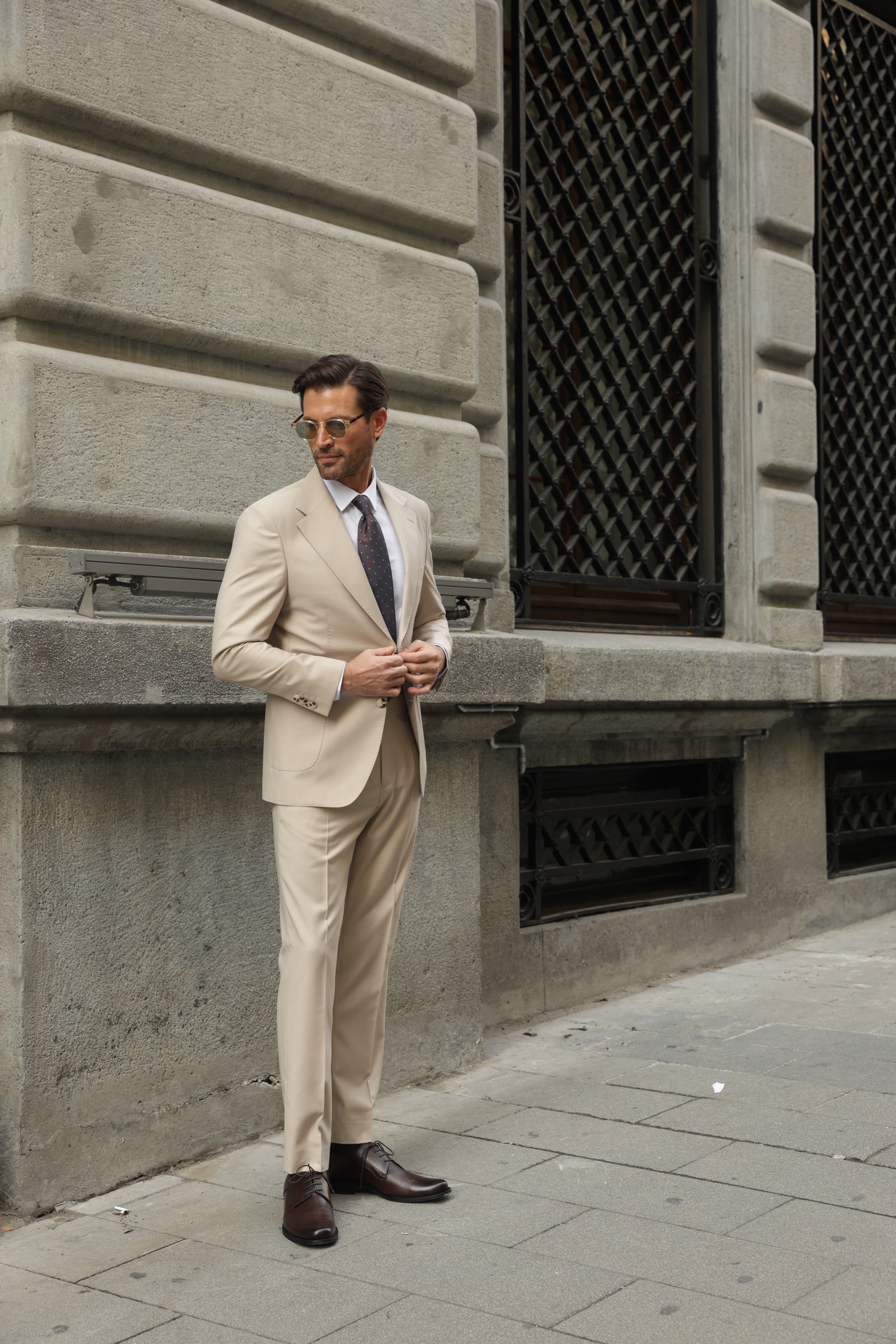 Beige Slim-Fit Suit 2-Piece