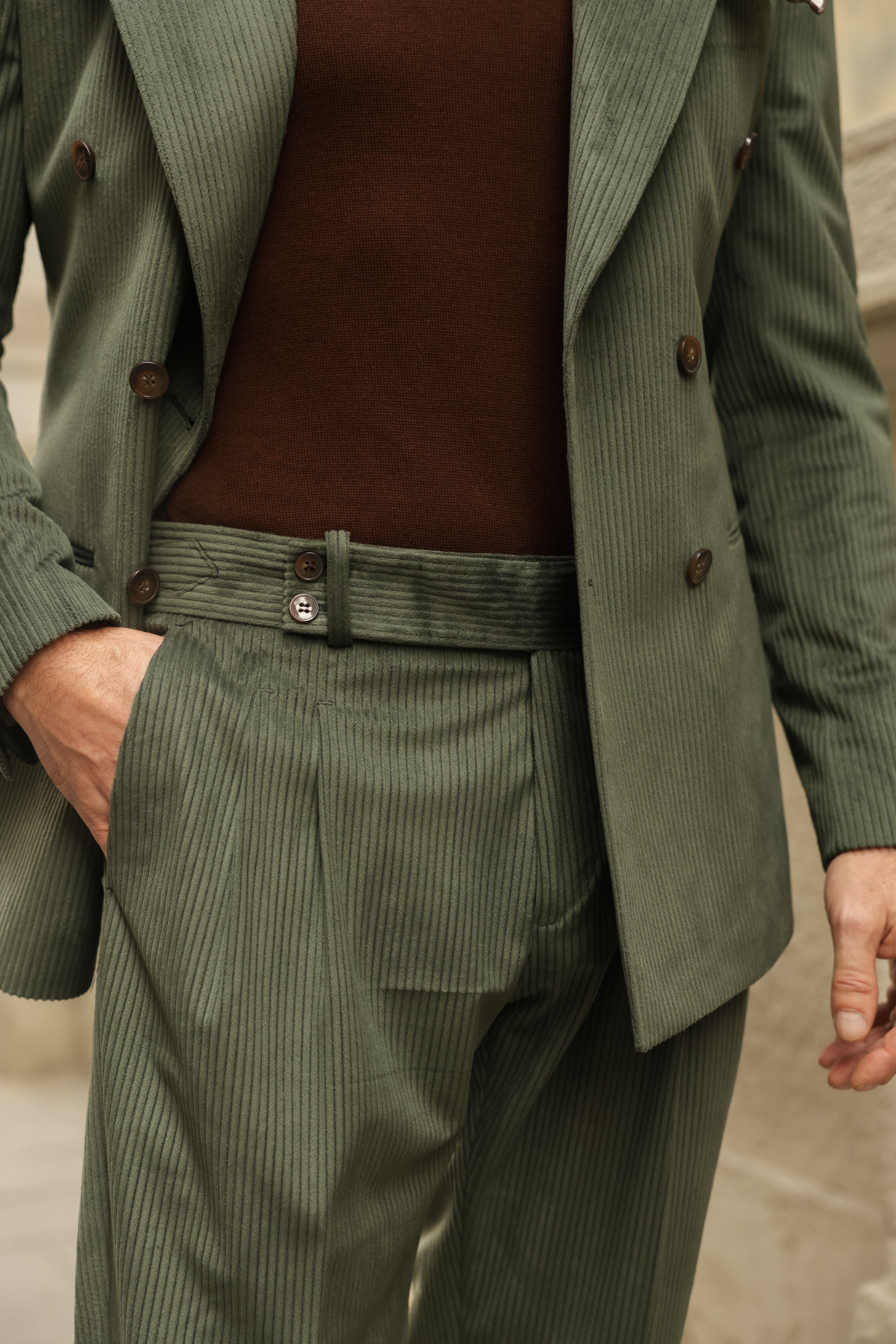 Khaki Velvet Double Breasted Suit 2-Piece