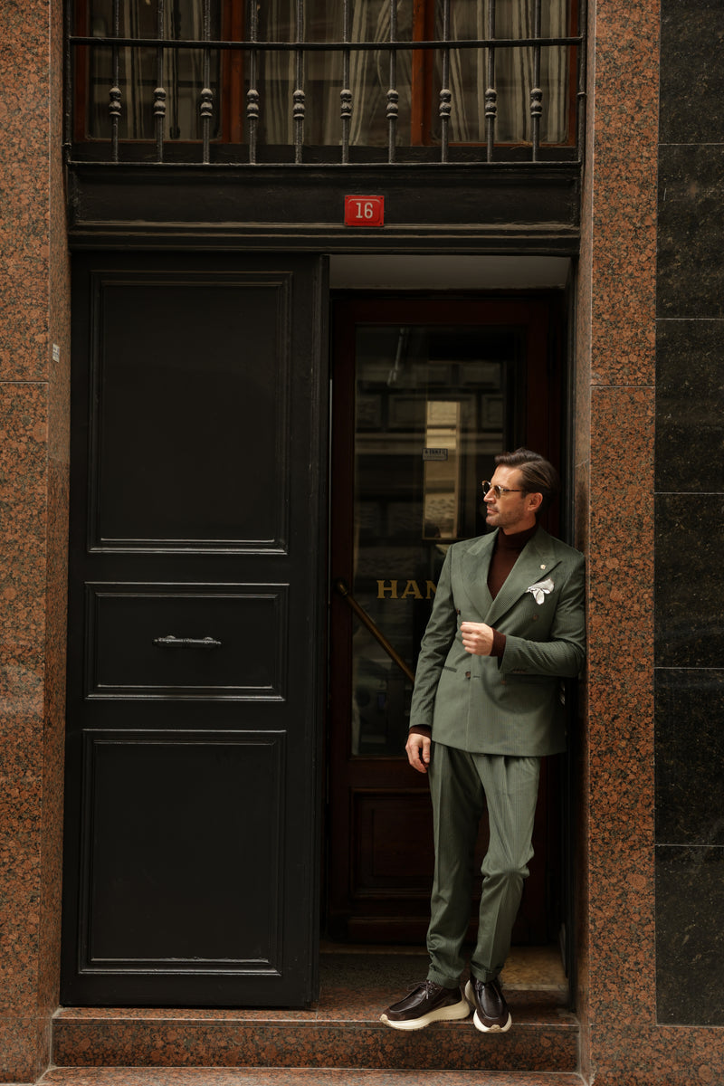 Khaki Velvet Double Breasted Suit 2-Piece