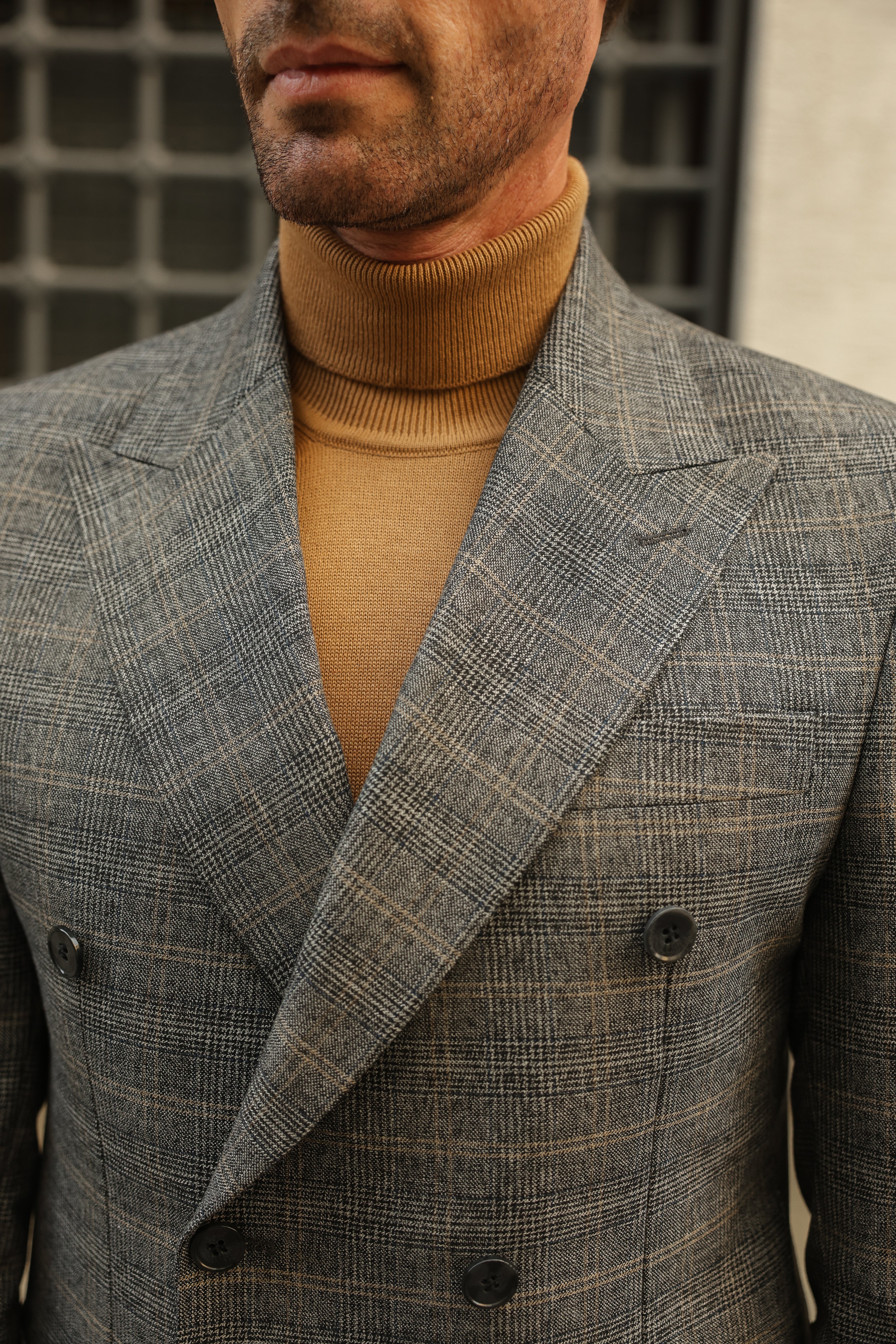 Grey Plaid Double Breasted Suit 2-Piece