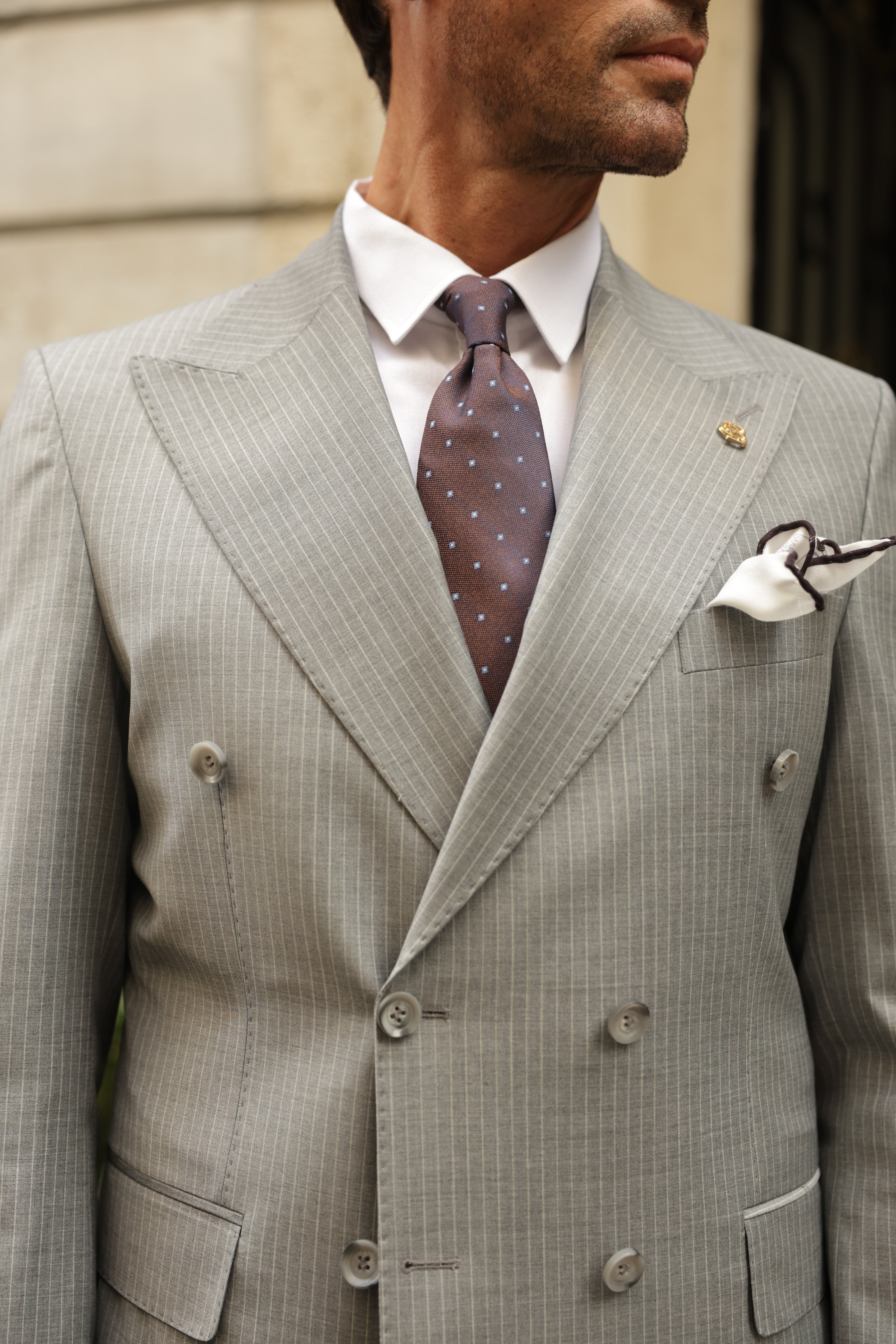 Grey Striped Double Breasted Suit 2-Piece