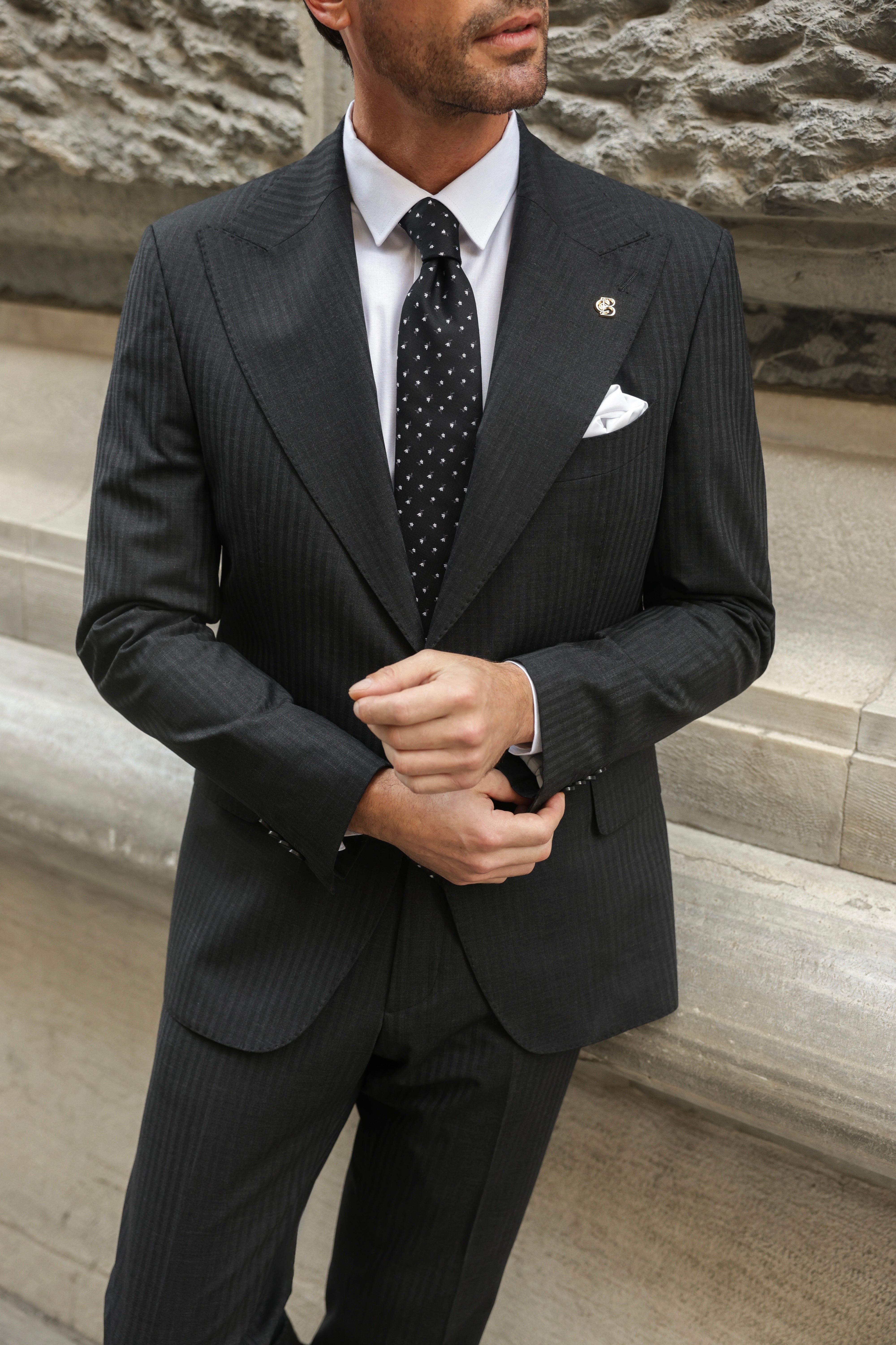 Black Striped Slim-Fit Suit 2-Piece