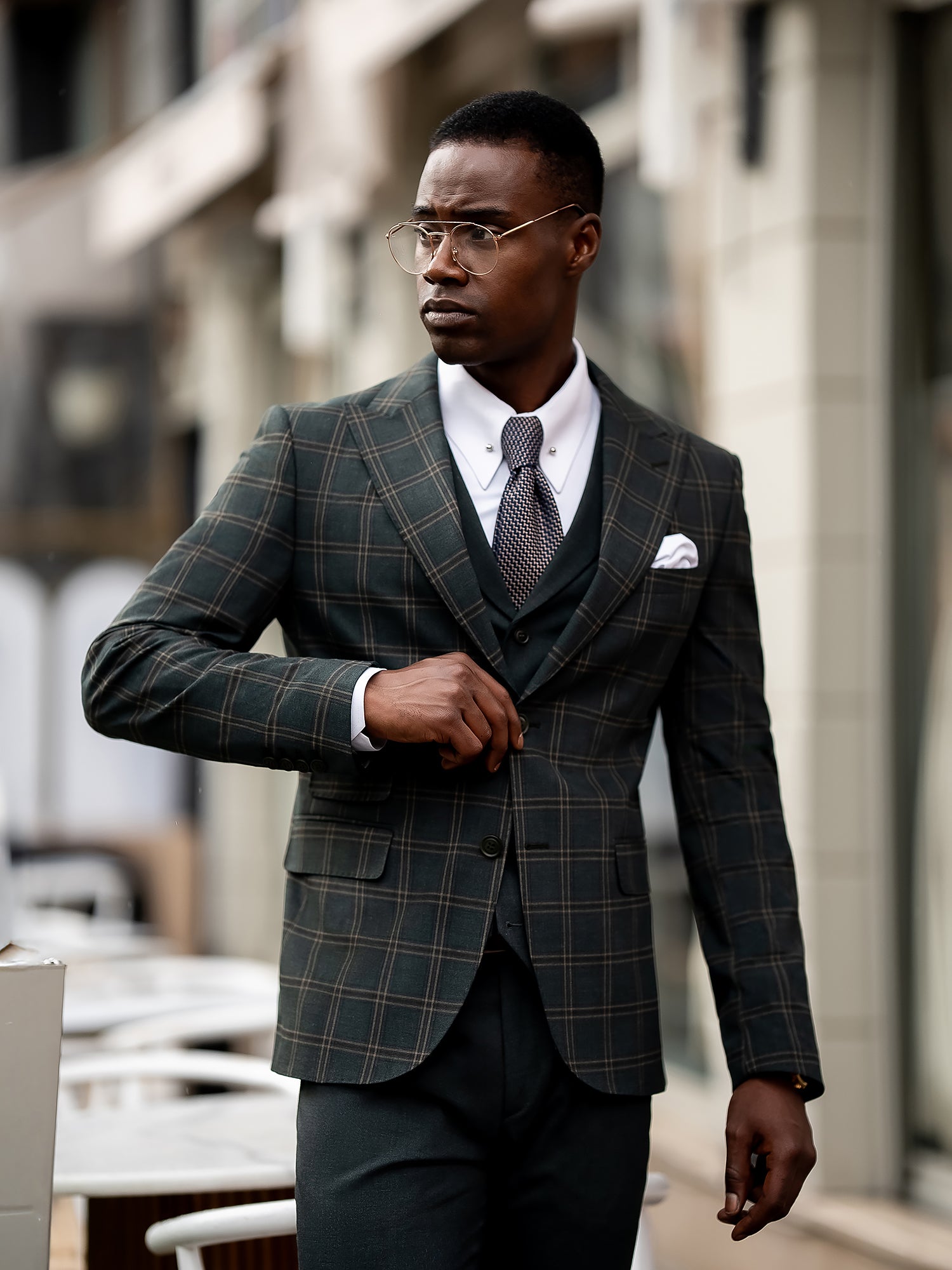 Green Plaid Slim-Fit Suit 3-Piece