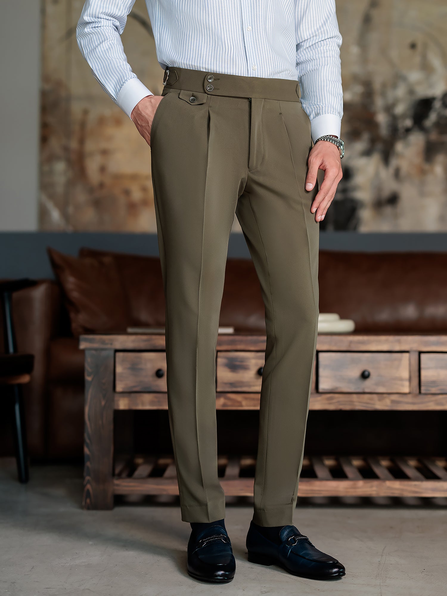 London Khaki High Waist Slim-Fit Pants