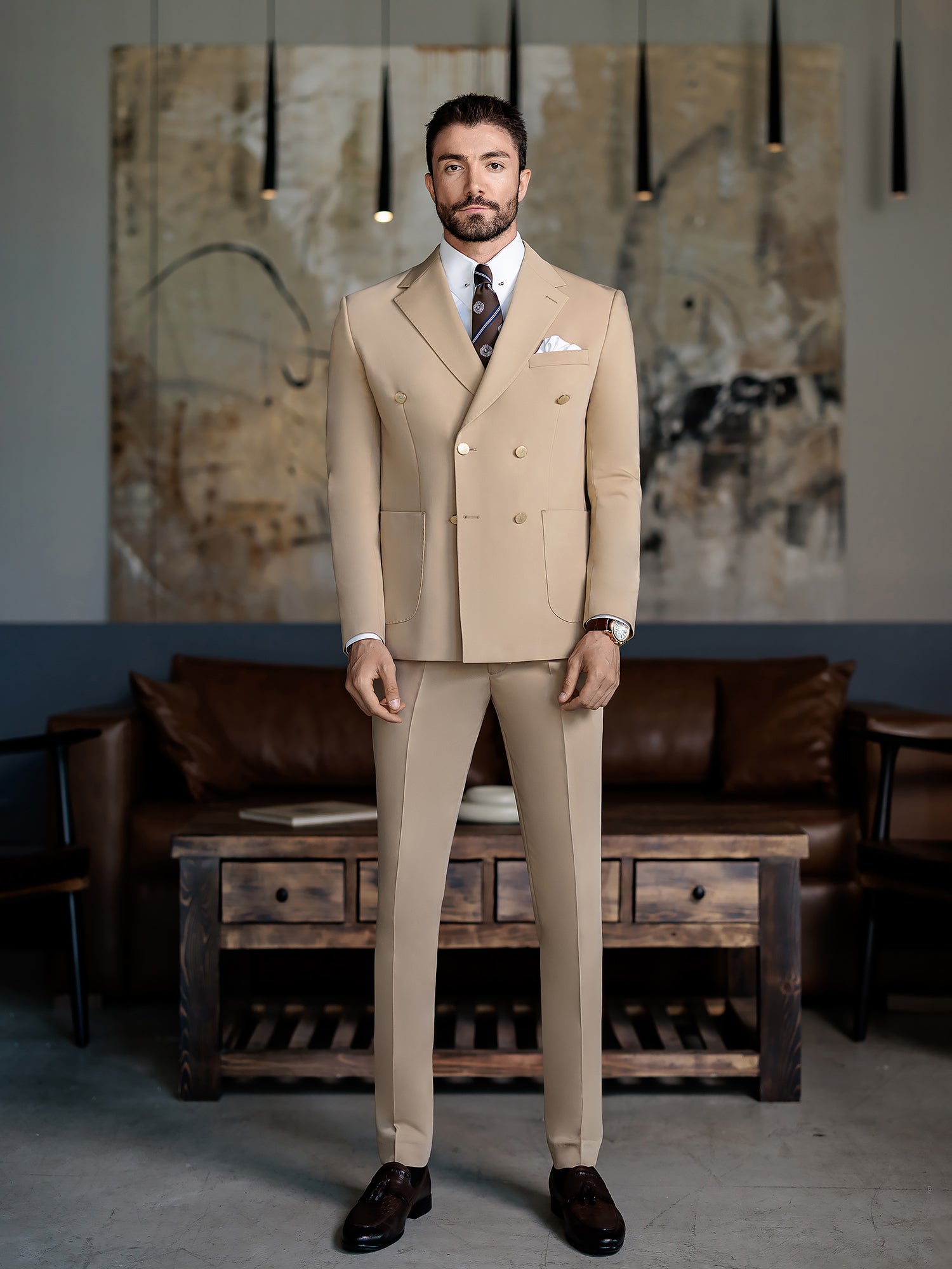 Camel Double Breasted Suit 2-Piece