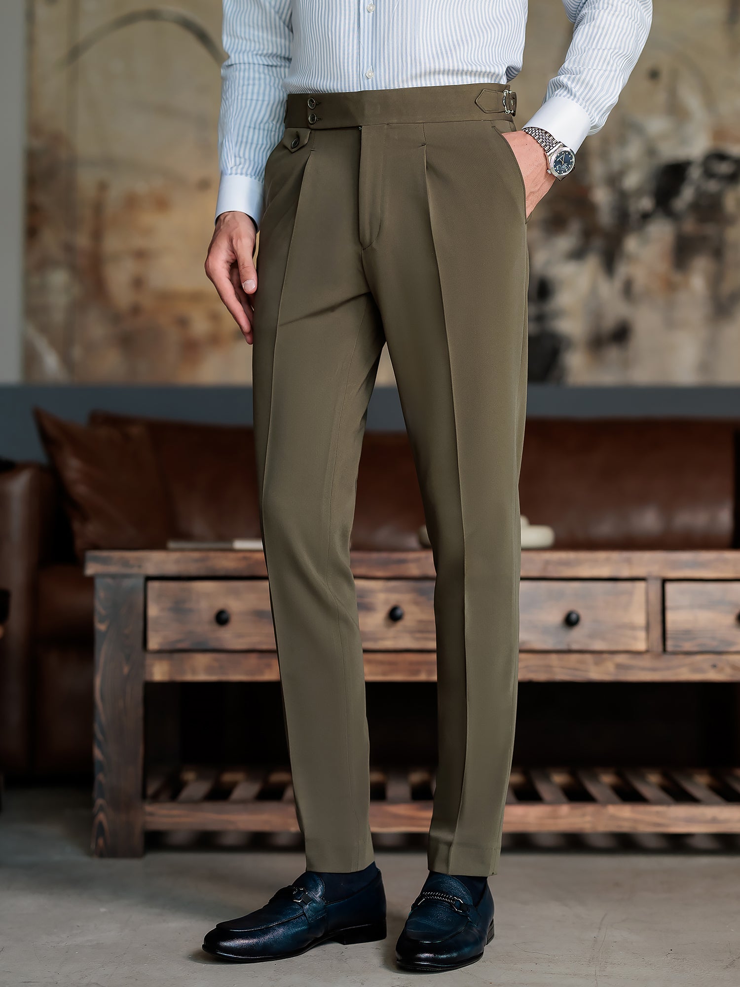 London Khaki High Waist Slim-Fit Pants