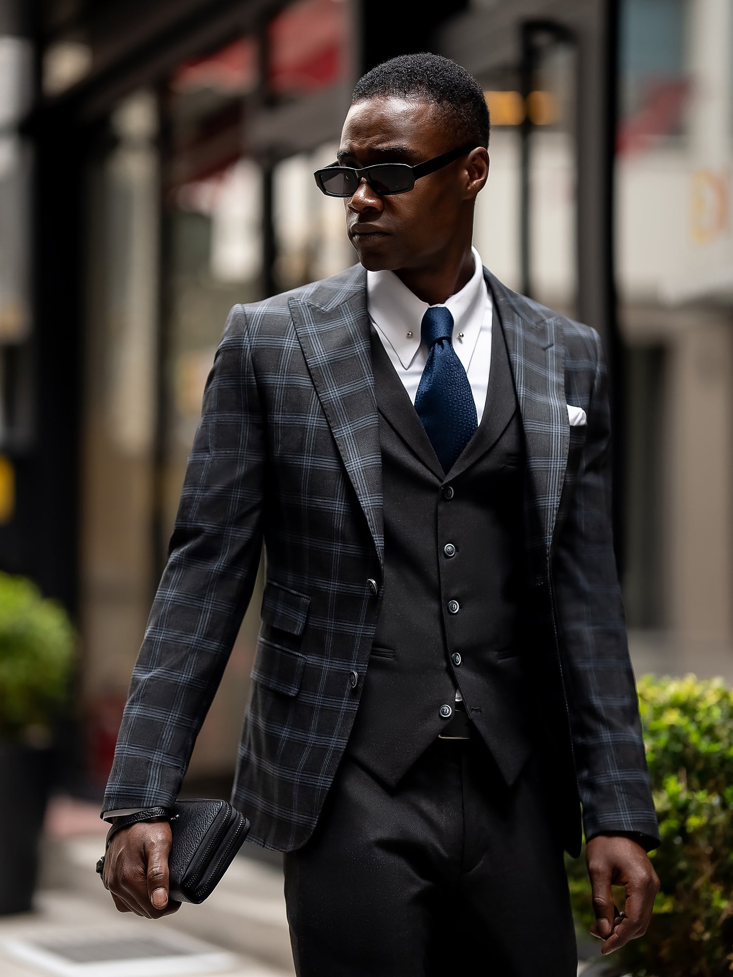 Dark Navy Plaid Slim-Fit Suit 3-Piece