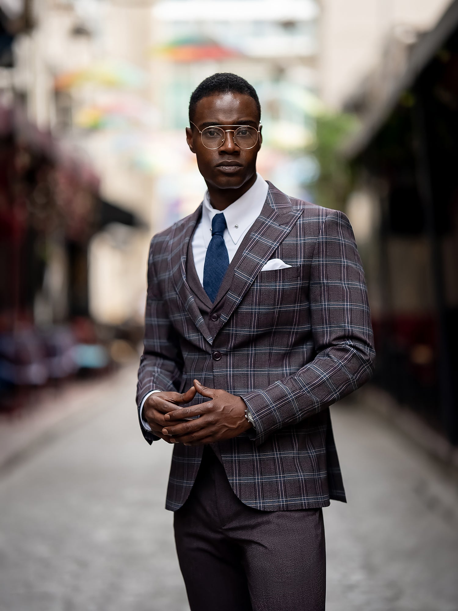 Bordeaux Plaid Slim-Fit Suit 3-Piece