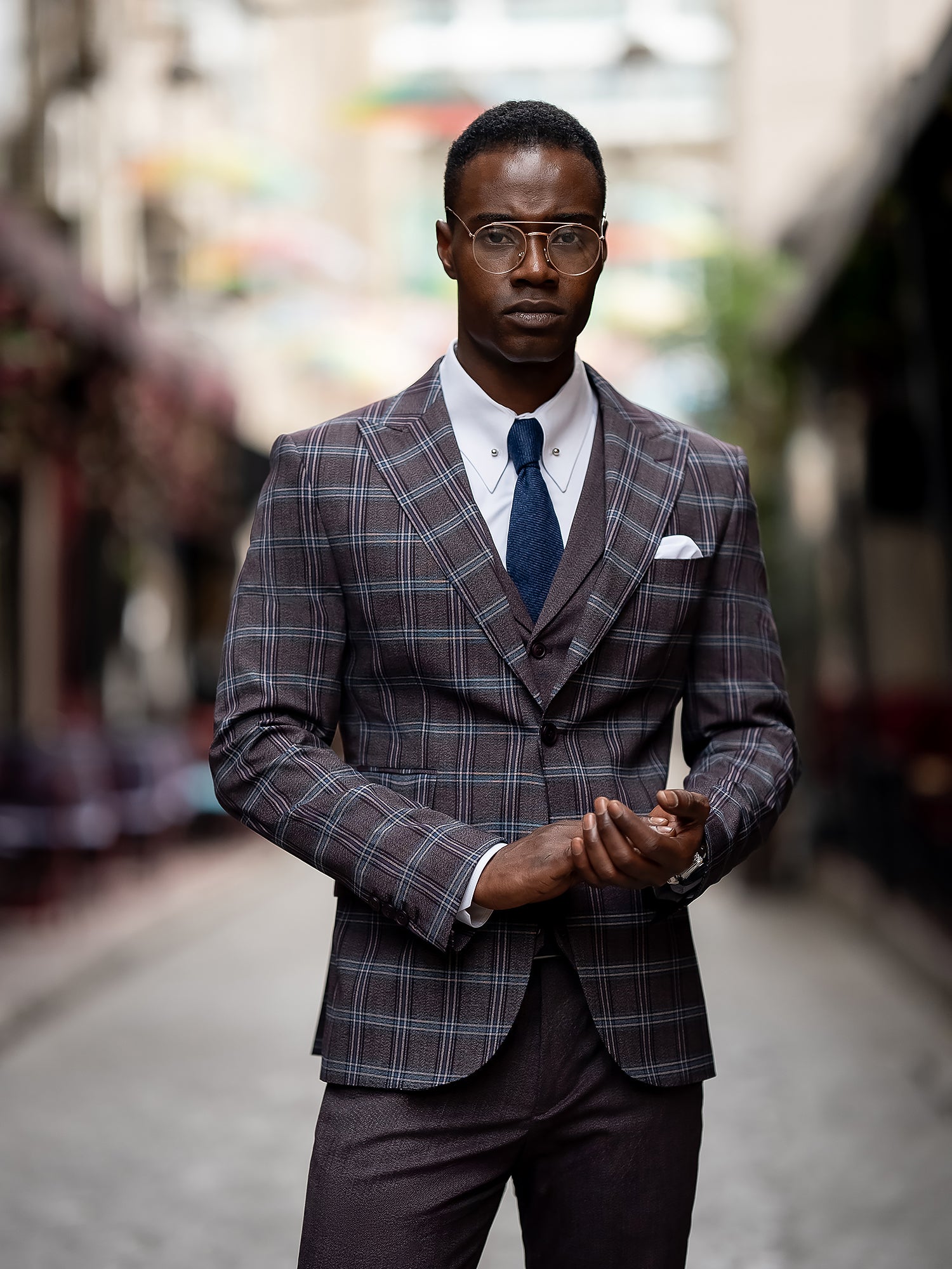 Bordeaux Plaid Slim-Fit Suit 3-Piece