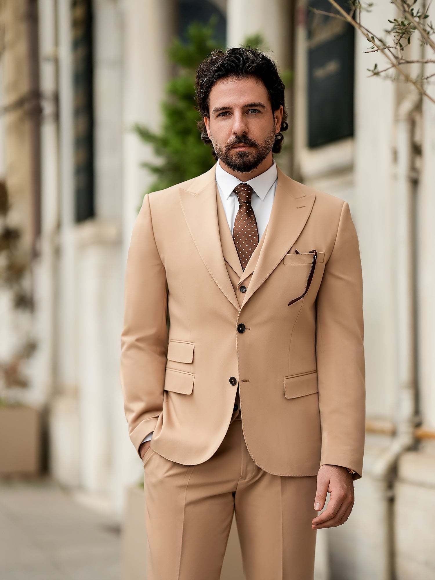 Camel Slim-Fit Suit 3-Piece