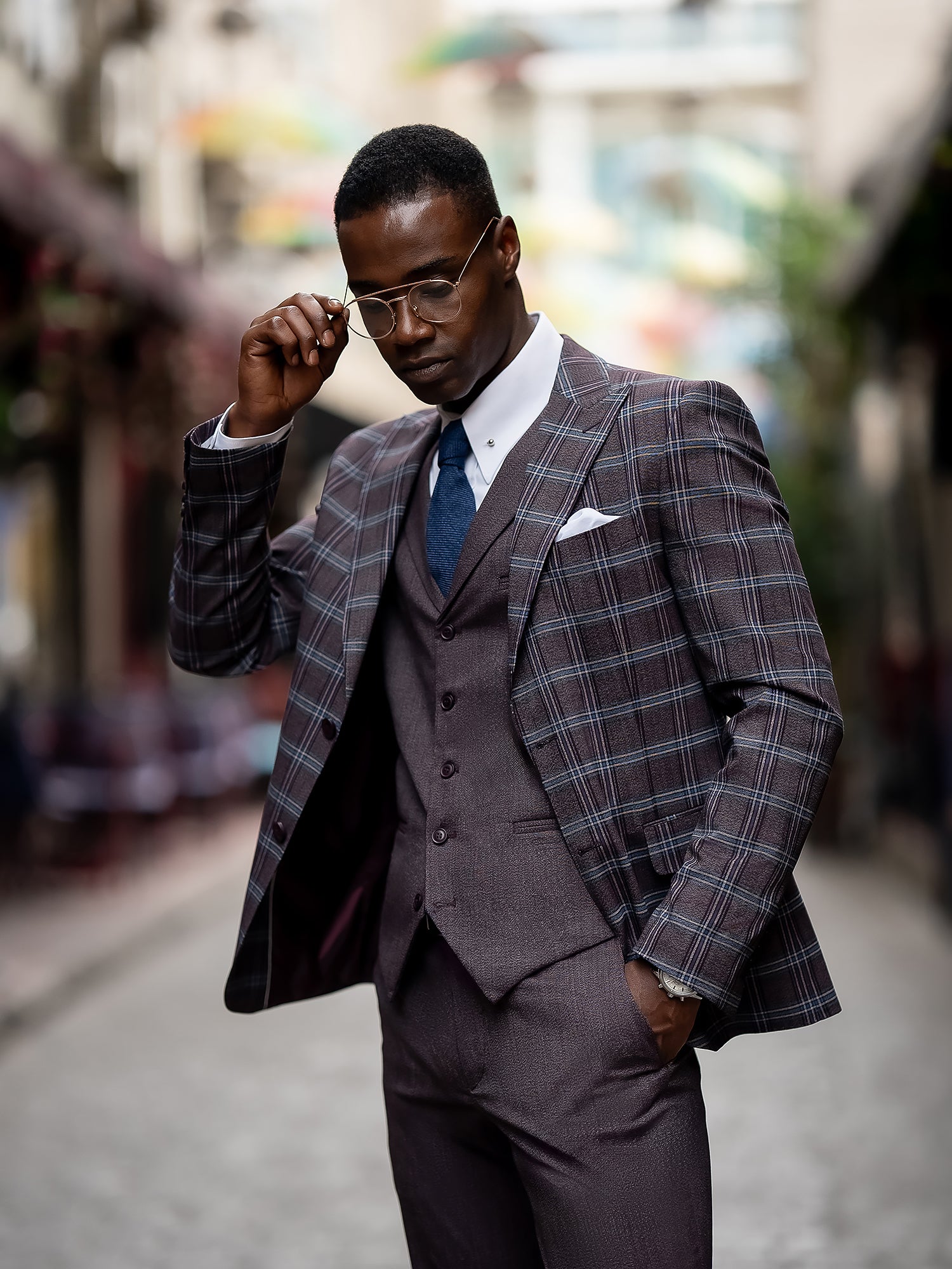 Bordeaux Plaid Slim-Fit Suit 3-Piece