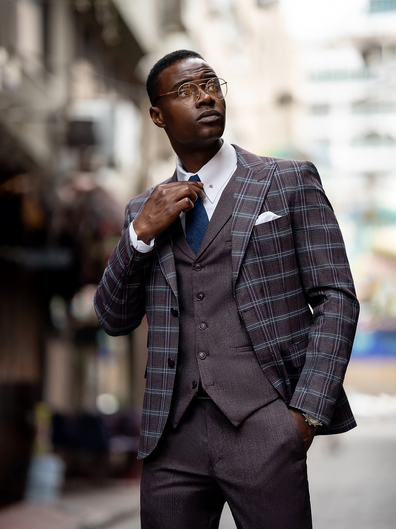 Bordeaux Plaid Slim-Fit Suit 3-Piece