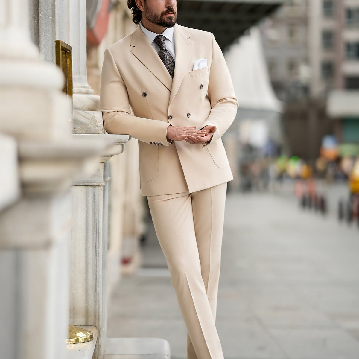 Beige Double Breasted Suit 2-Piece