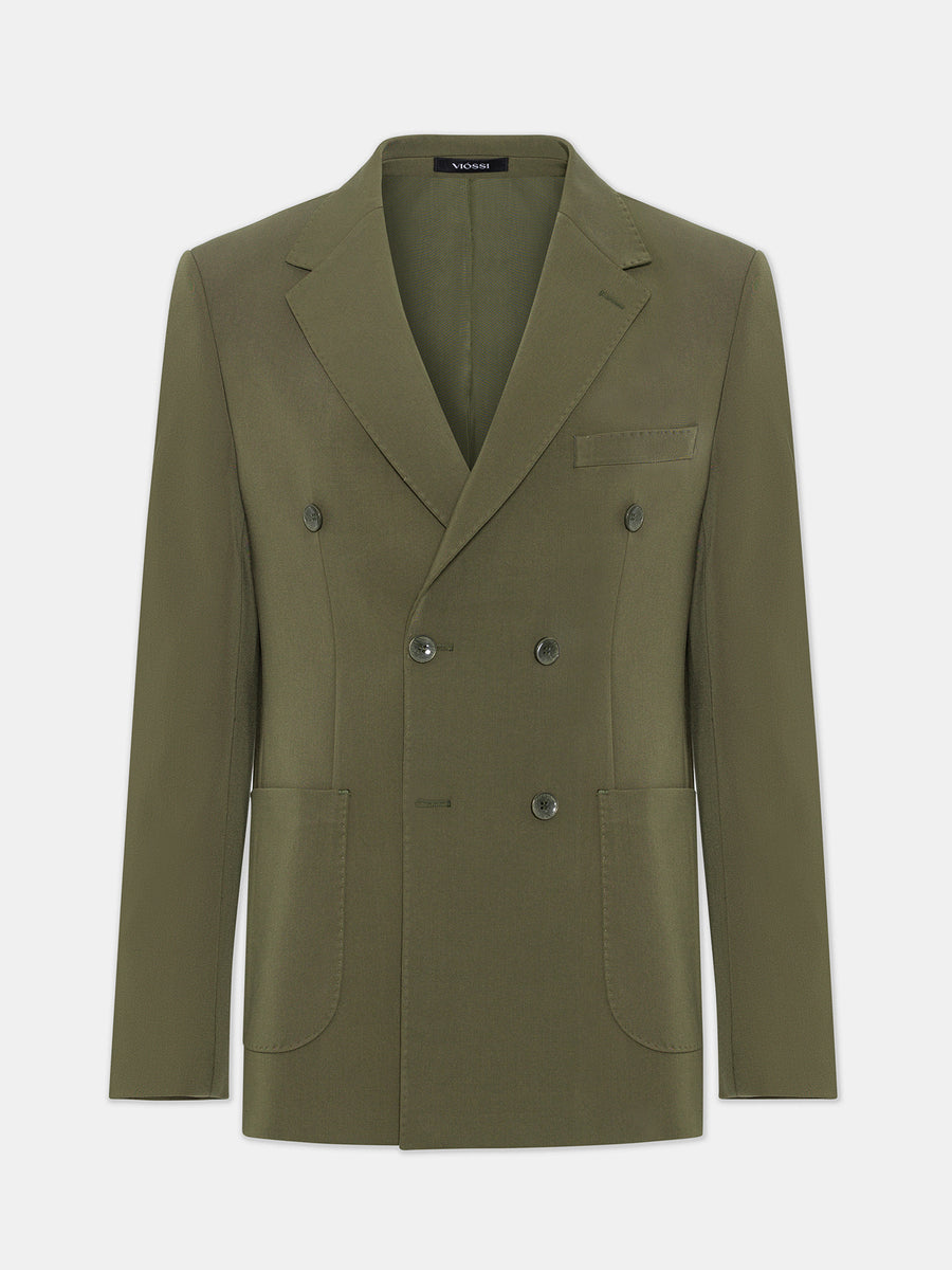VIOSSI London Khaki double breasted blazer front view - men double breasted blazer in olive green tone