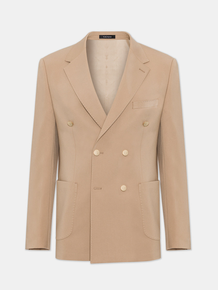 VIOSSI London Camel Double Breasted Blazer front view - men double breasted blazer in warm tan camel color