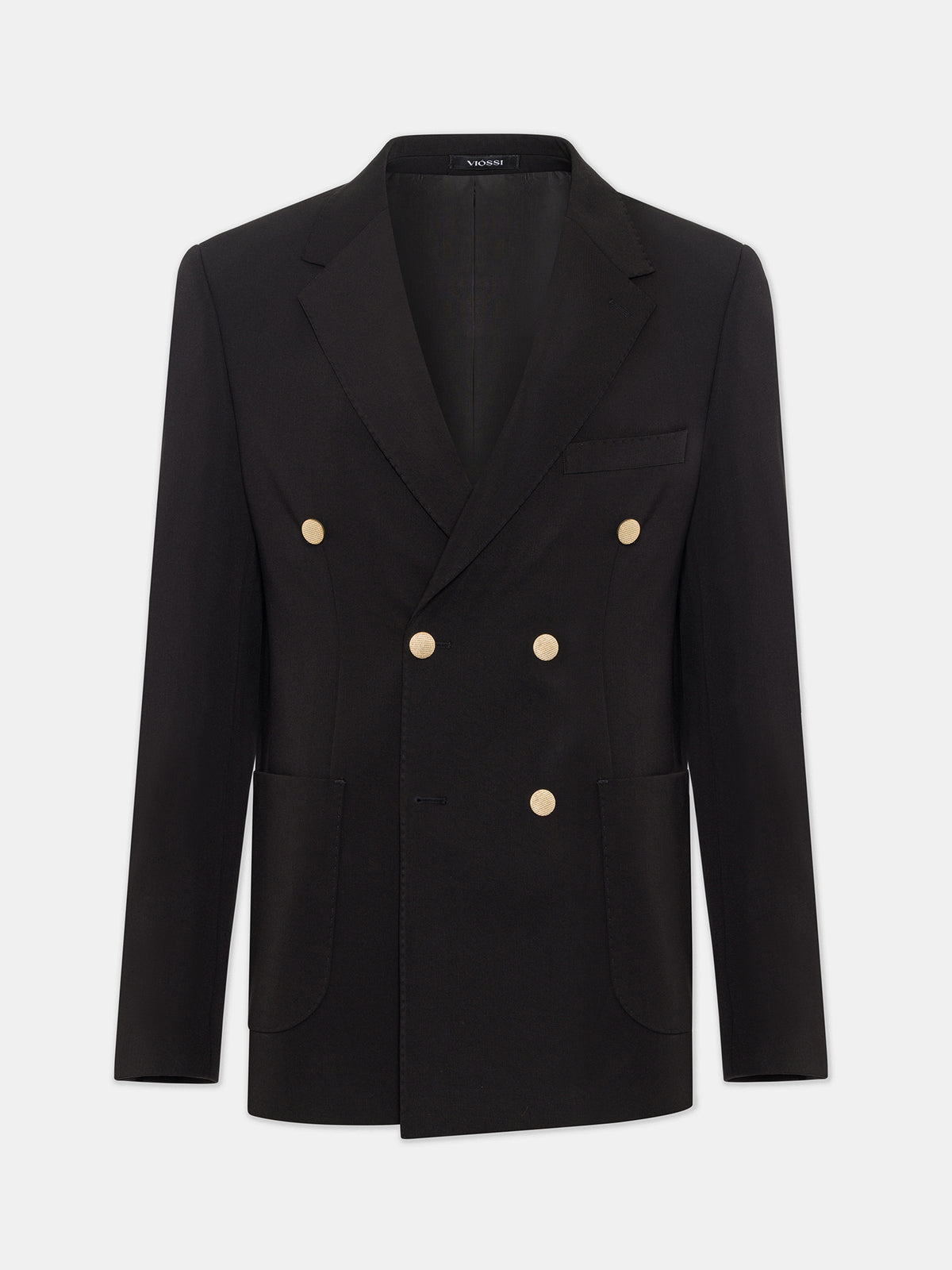 VIOSSI London Black Double Breasted Blazer front view - men double breasted blazer in classic black formal style