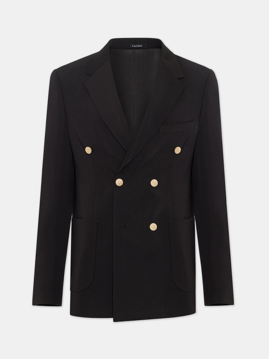 VIOSSI London Black Double Breasted Blazer front view - men double breasted blazer in classic black formal style