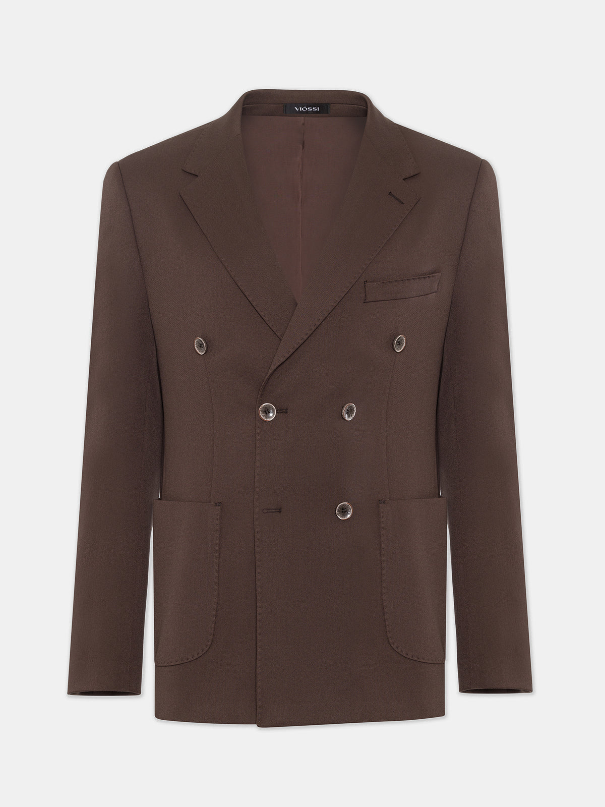 VIOSSI London Brown Double Breasted Blazer front view - men double breasted blazer in rich chocolate brown