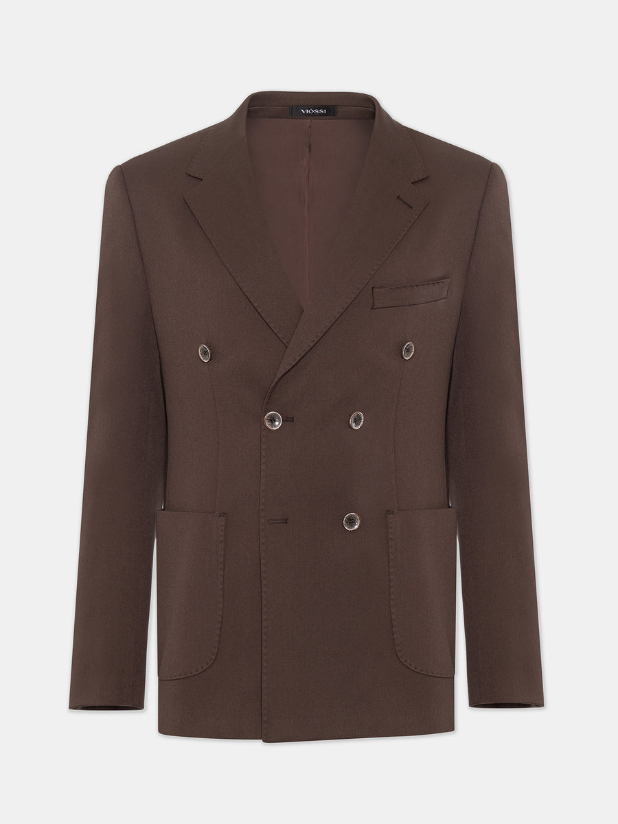 VIOSSI London Brown Double Breasted Blazer front view - men double breasted blazer in rich chocolate brown