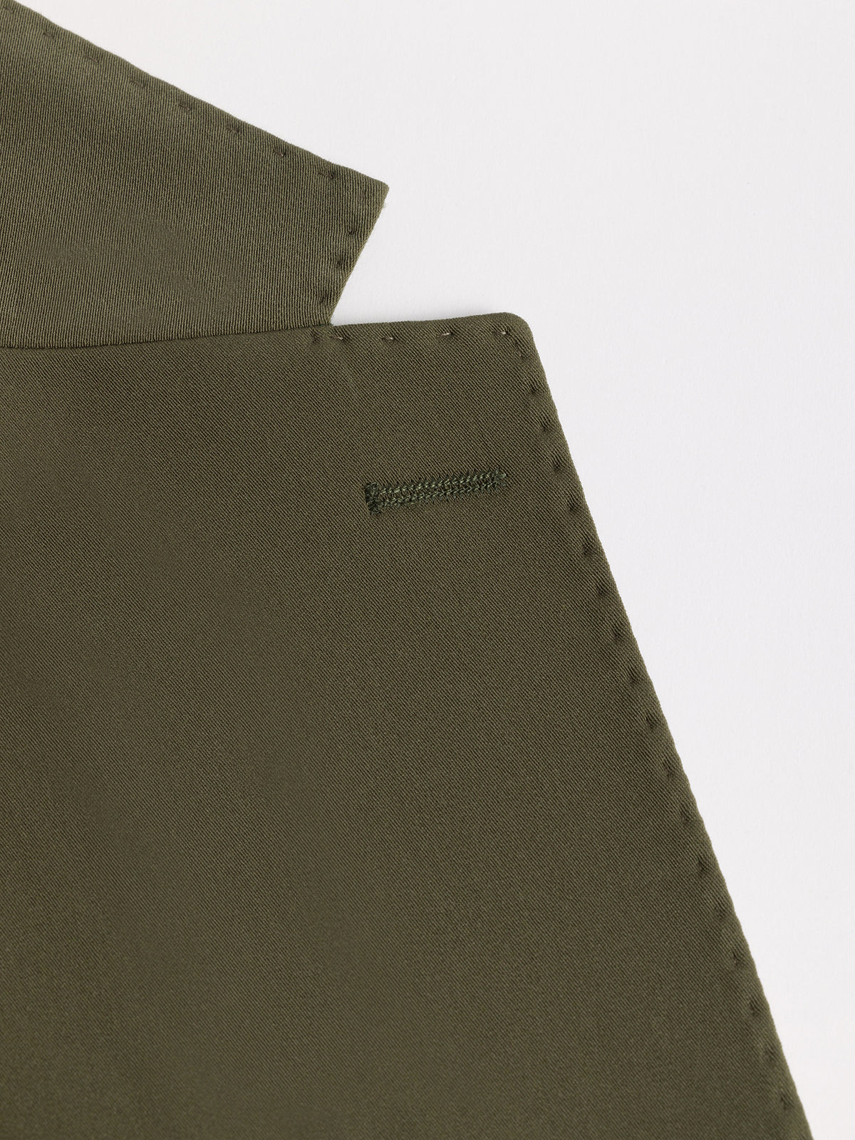 VIOSSI London Khaki double breasted blazer side angle displaying lapel details and button configuration