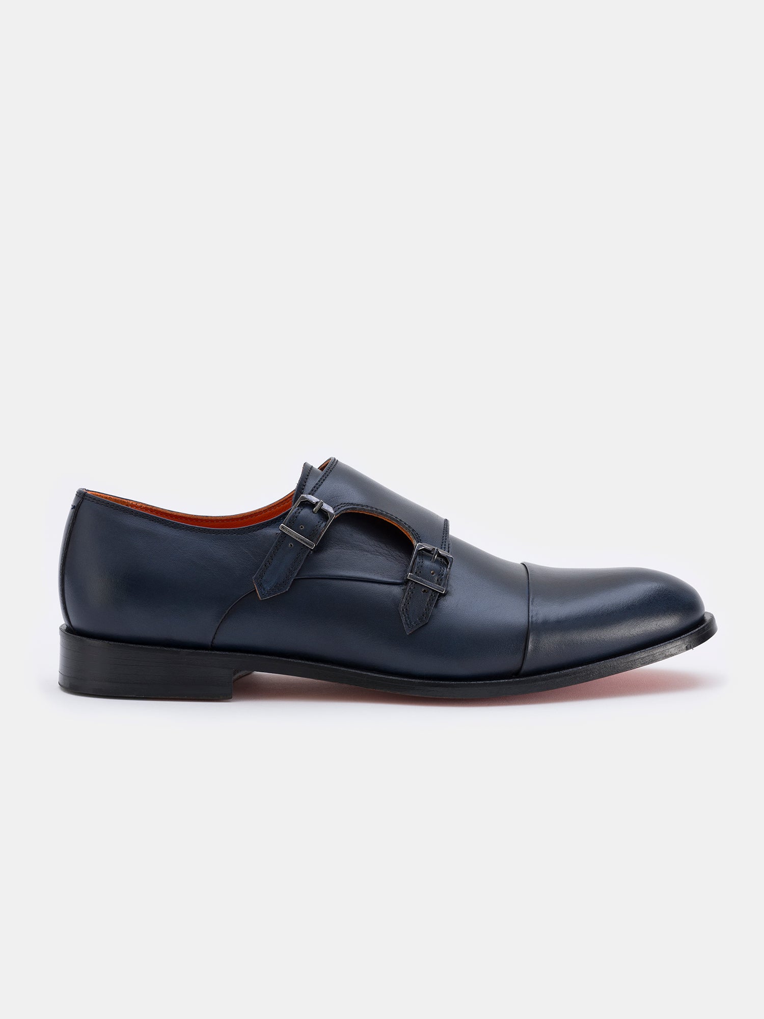 Navy Leather Monk Straps Shoes