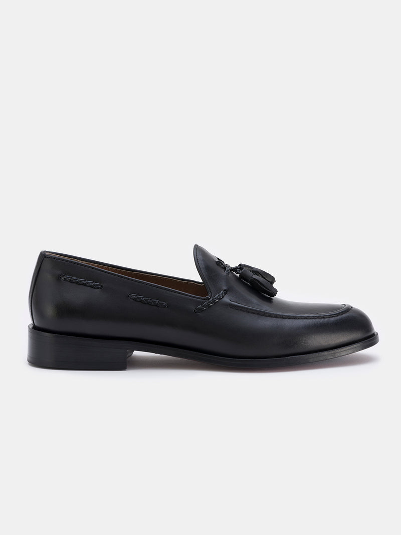 Black Leather Tasselled Loafers