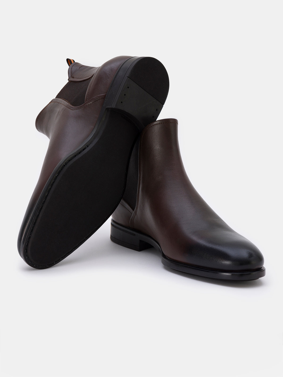 VIOSSI brown leather Chelsea boots side profile showing elastic panels, ideal for brown suit outfits