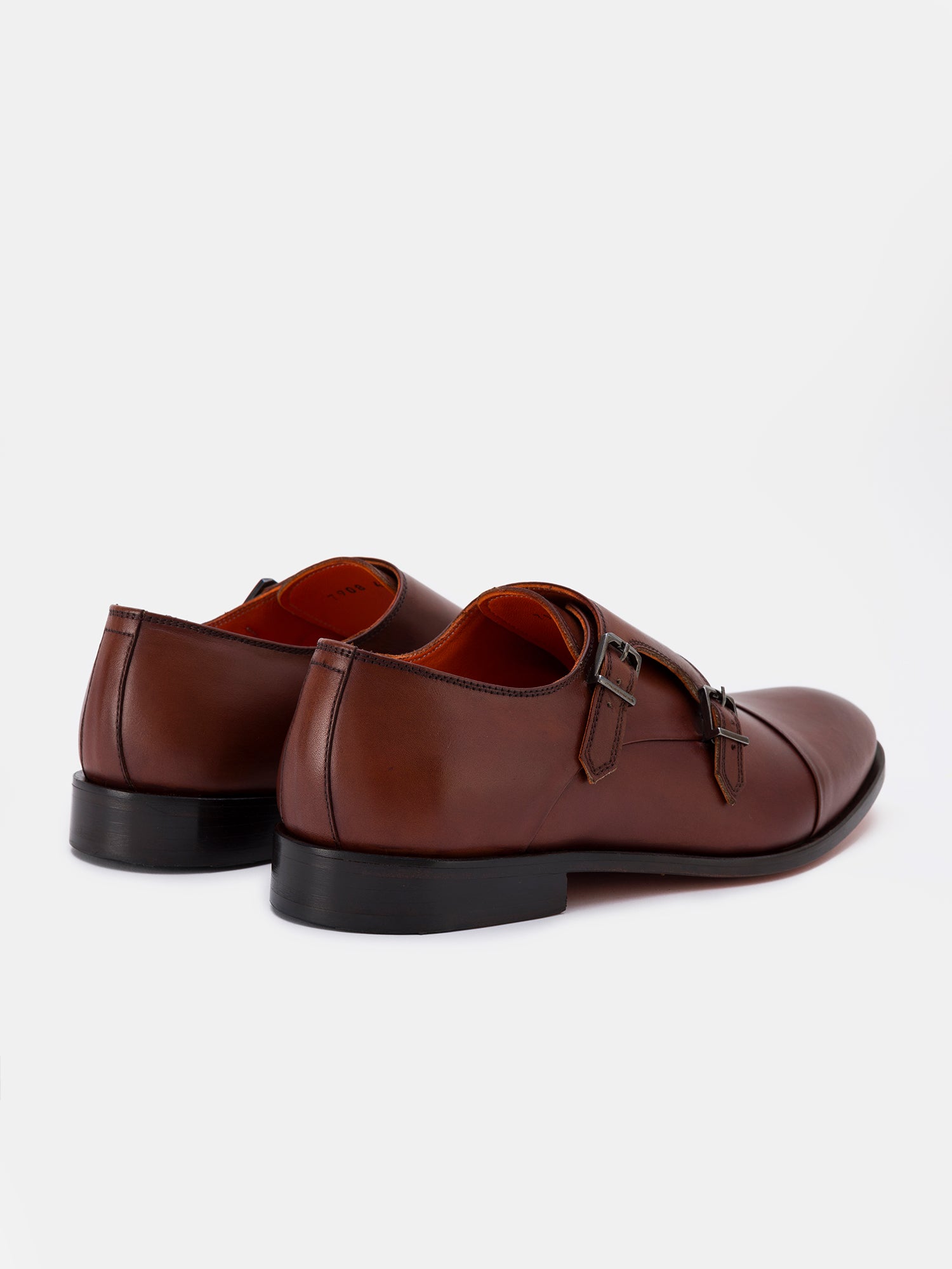 Brown Leather Monk Straps Shoes