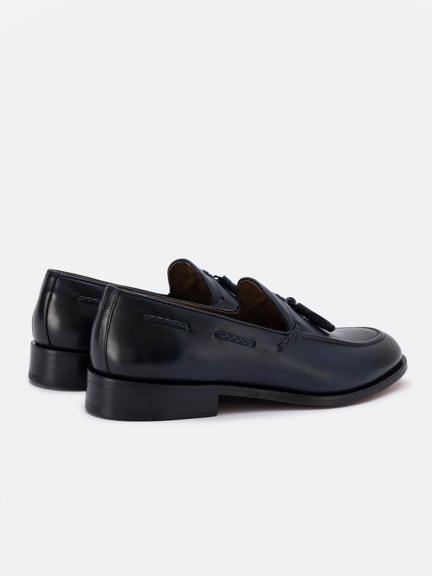 Navy Leather Tasselled Loafers