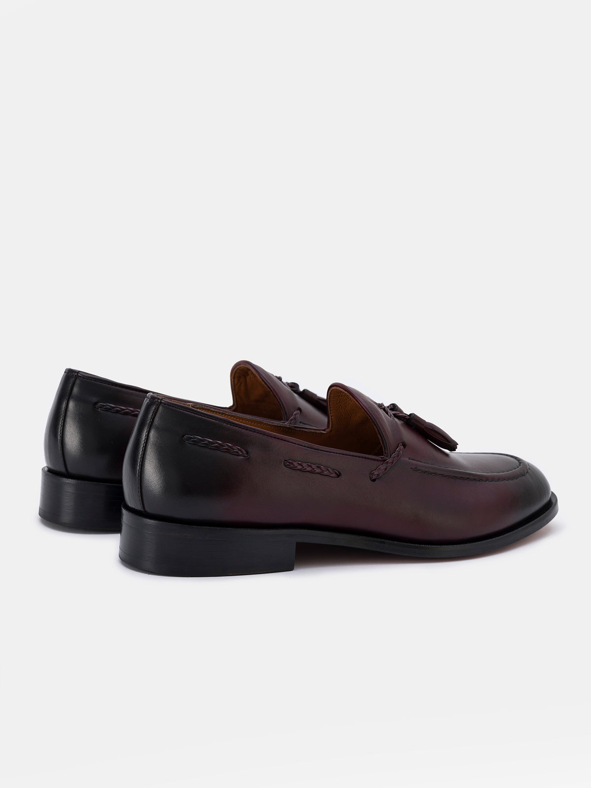 VIOSSI bordeaux loafers styled with formal attire showing versatile dress shoe styling options