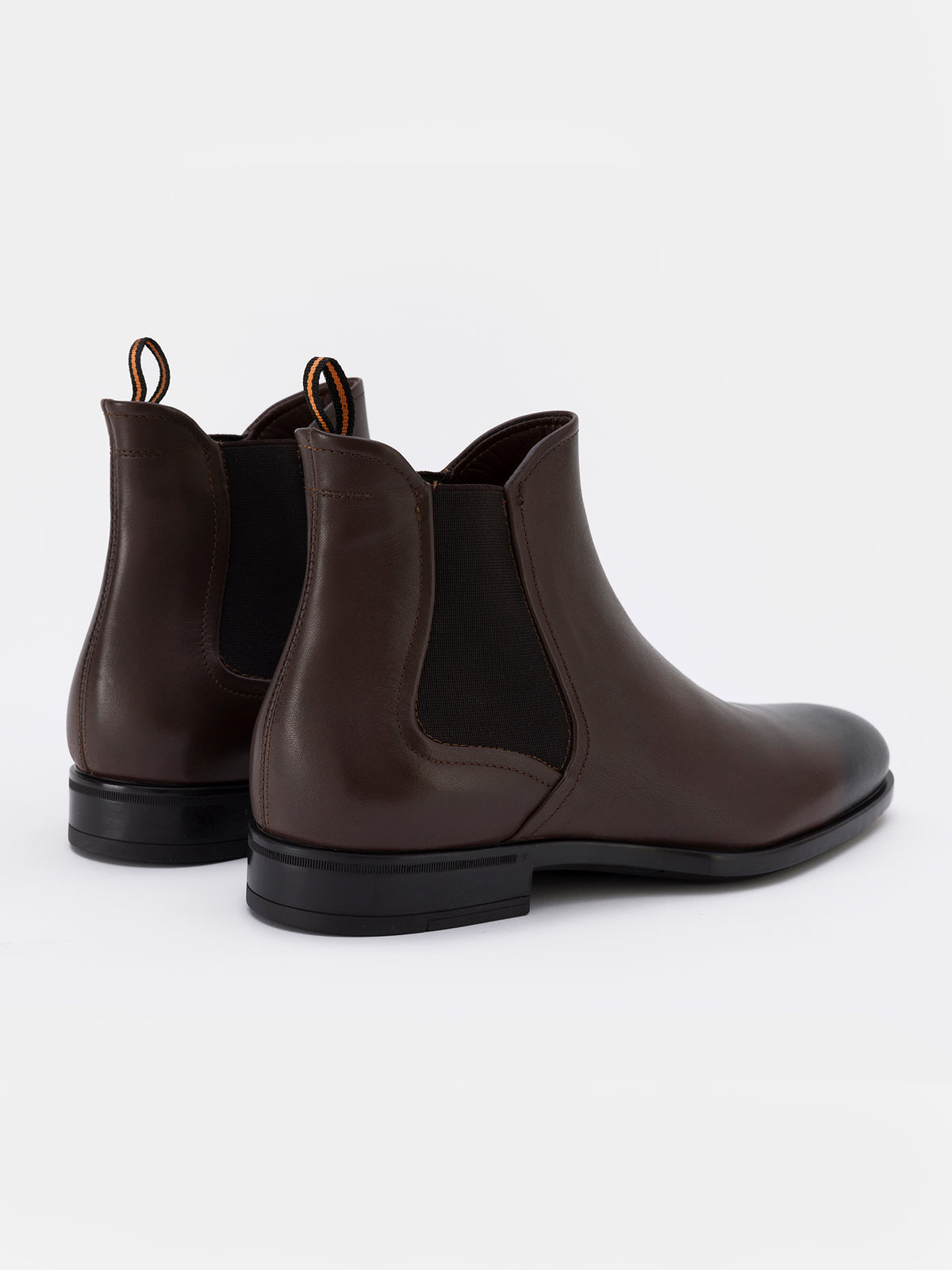 VIOSSI brown leather Chelsea boots detail shot highlighting craftsmanship for blue suit brown shoes look