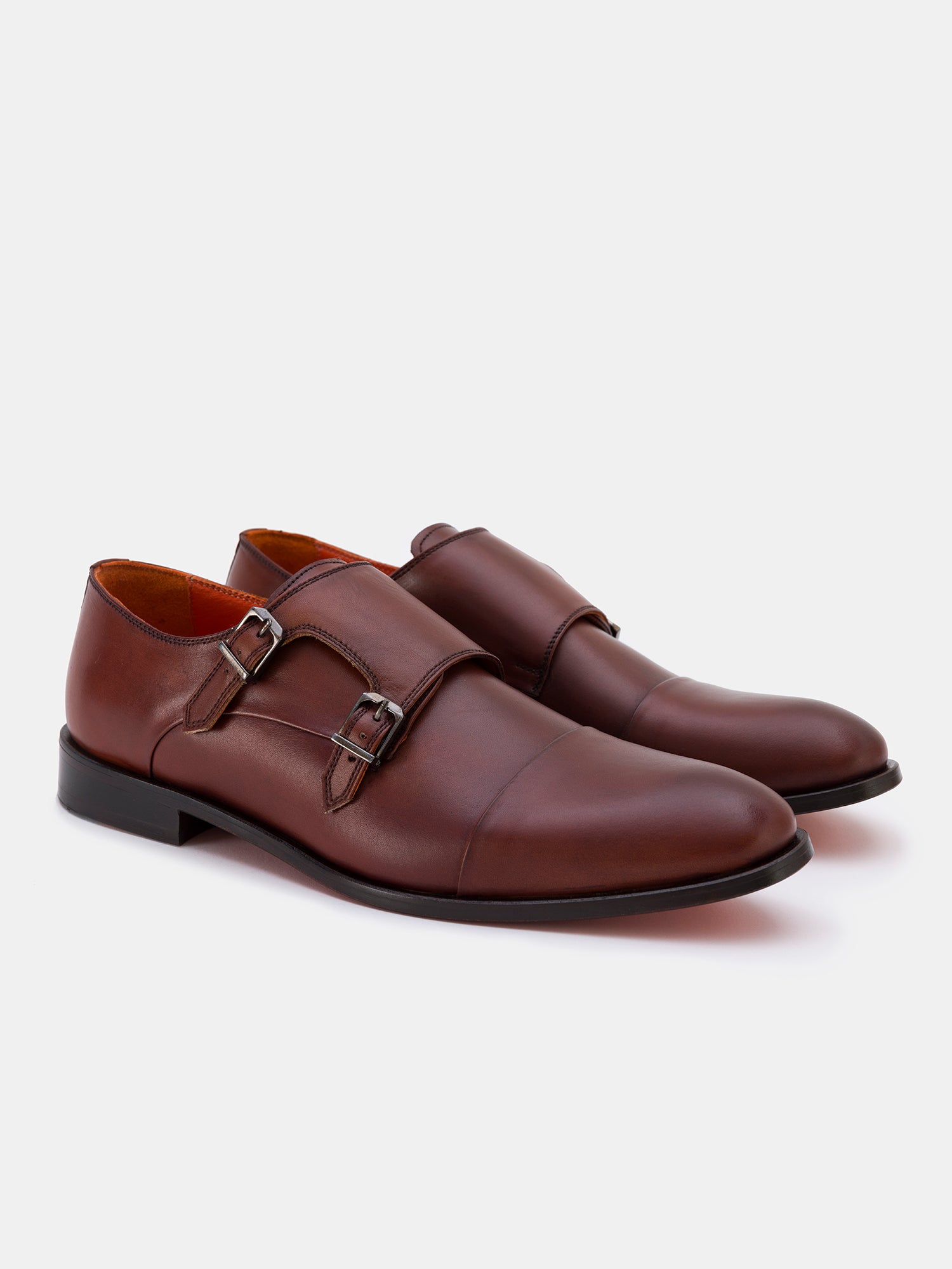 Brown Leather Monk Straps Shoes