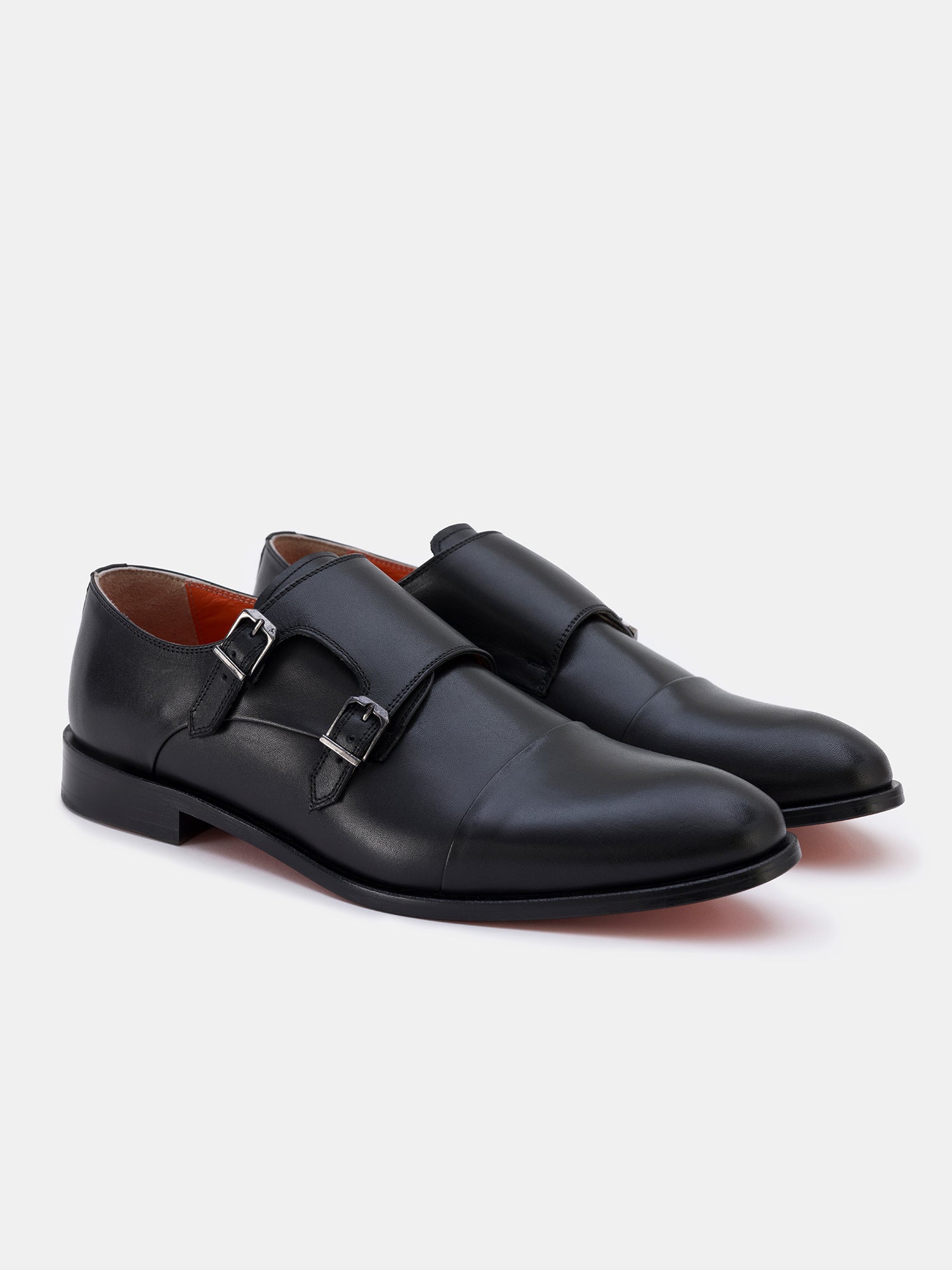 Black Leather Monk Straps Shoes