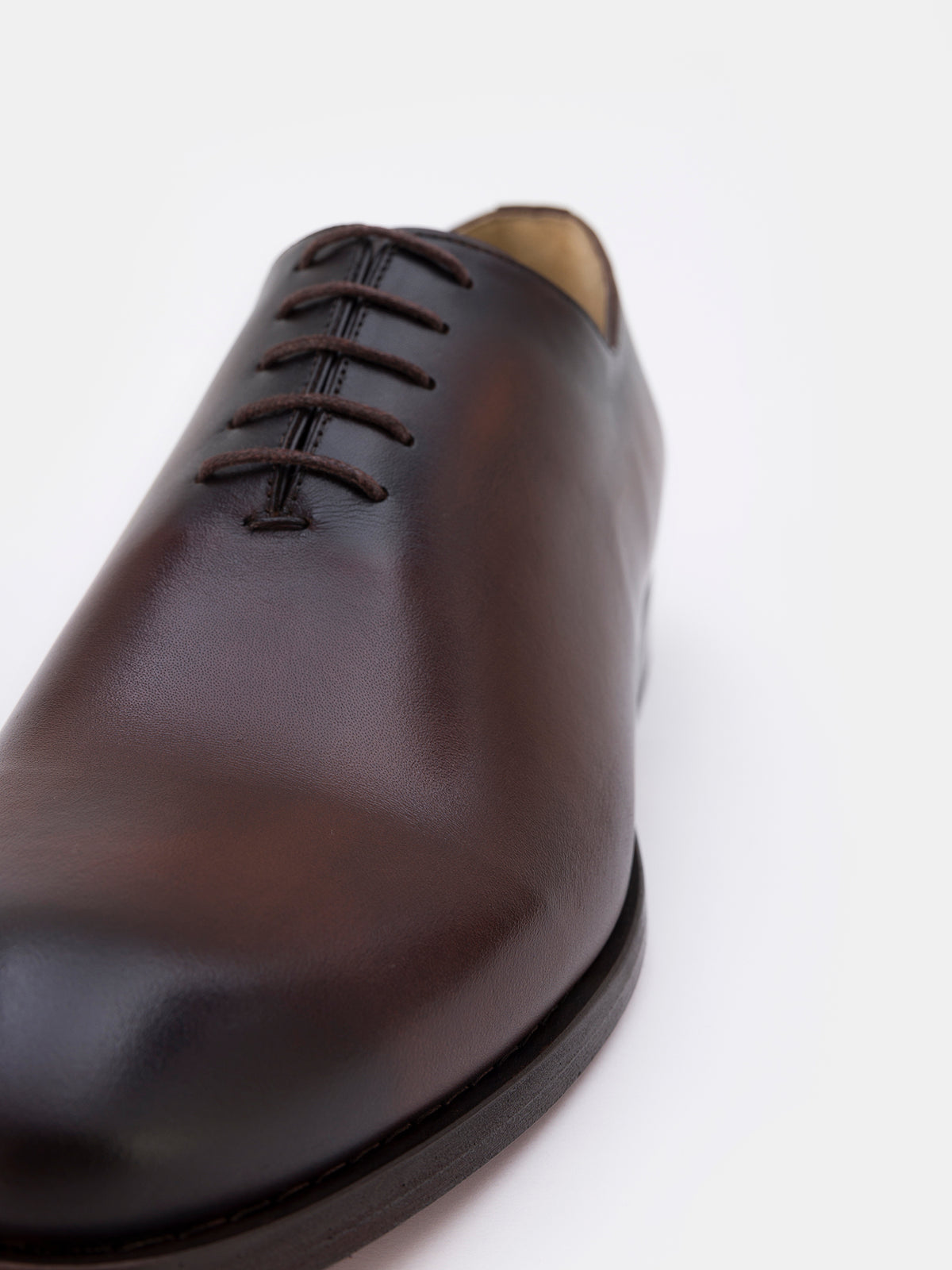 VIOSSI burnished leather oxfords sole view showing Bordeaux upper with durable construction and branding