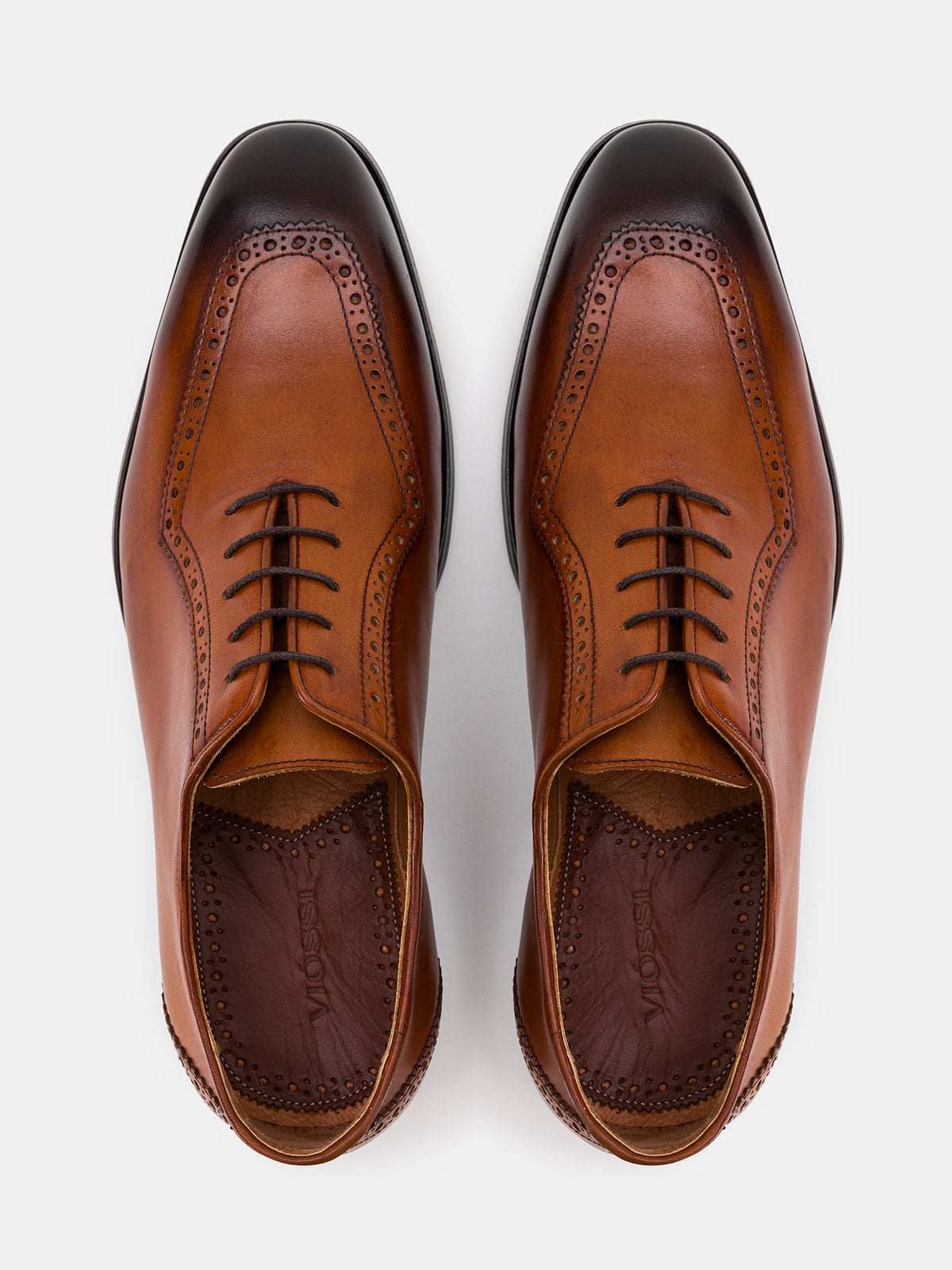 VIOSSI brown wingtips Oxford interior view - showing leather lining and quality construction of dress shoe
