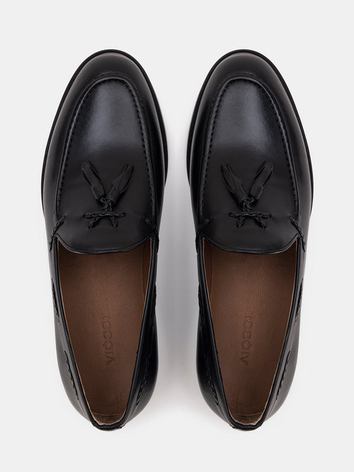 Black Leather Heeled Loafers (7 US)