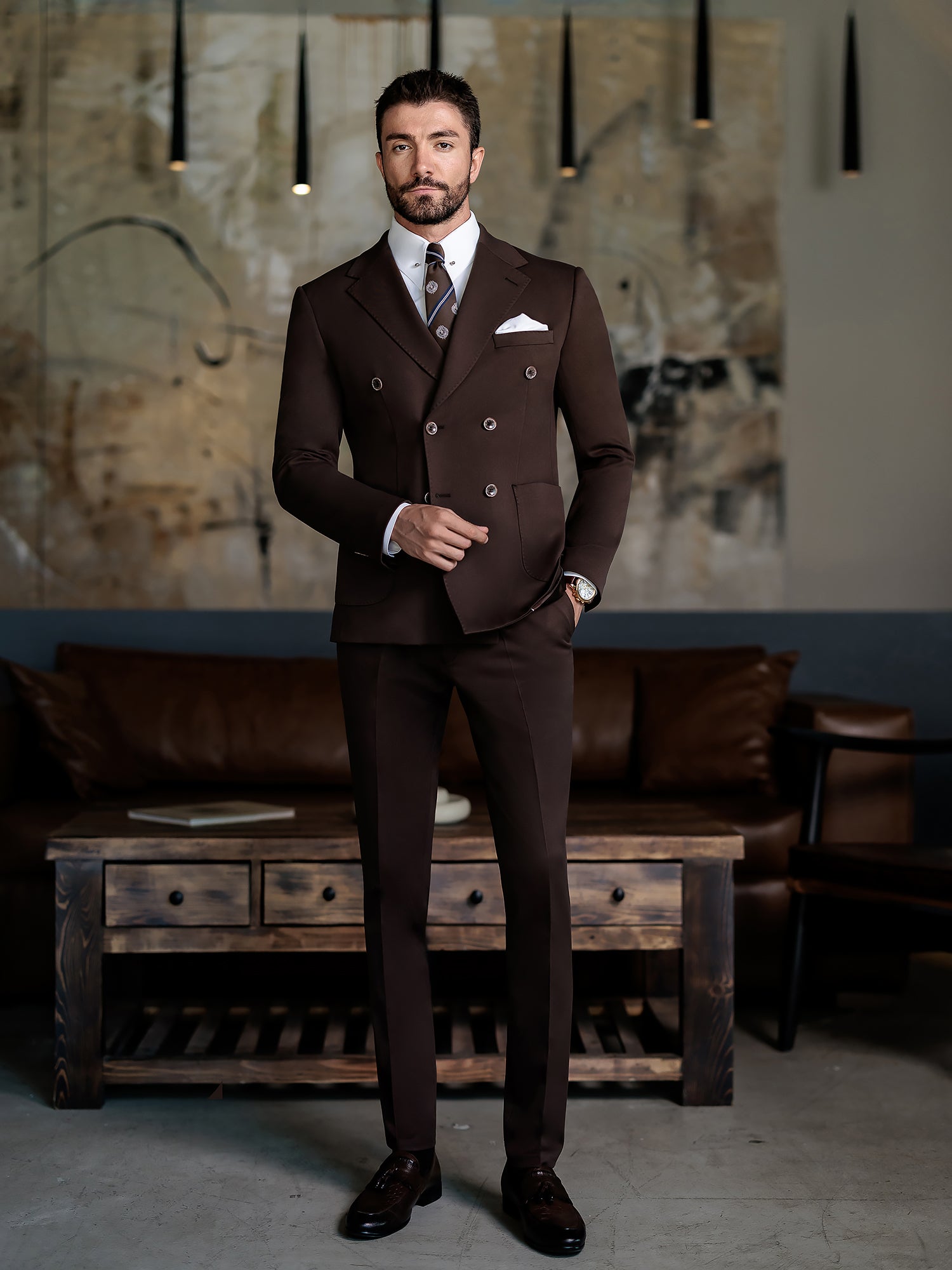 Brown Double Breasted Suit 2-Piece