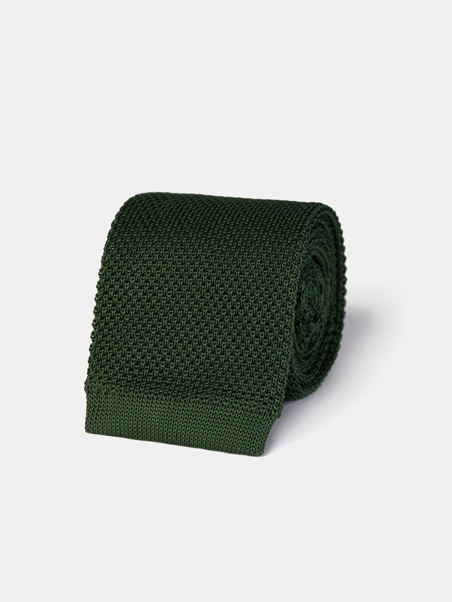 VIOSSI khaki knitted tie 6cm front view - textured green knit necktie for green suit formal menswear