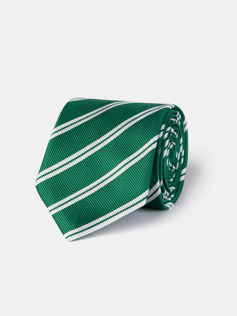 VIOSSI green striped 9cm tie front view - sophisticated 9 cm tie for professional menswear styling