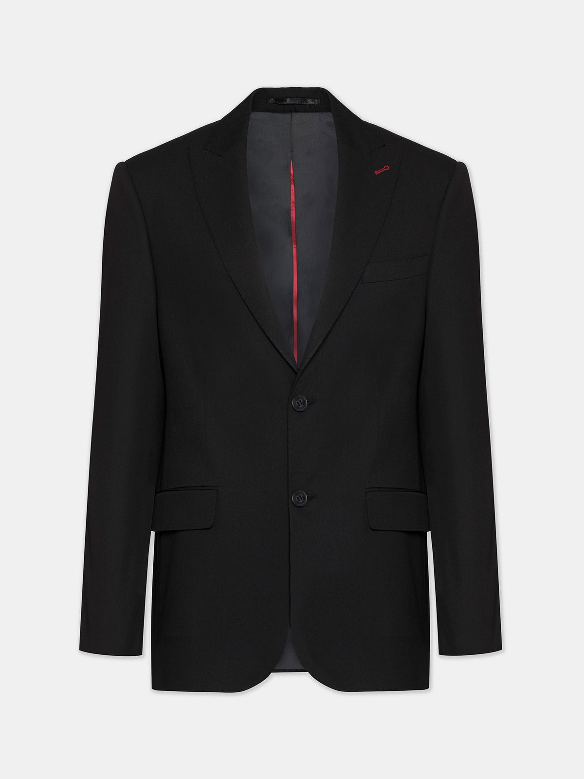VIOSSI Black Modern-Fit Suit 3-Piece trouser detail featuring sharp crease and italian suit styles cut
