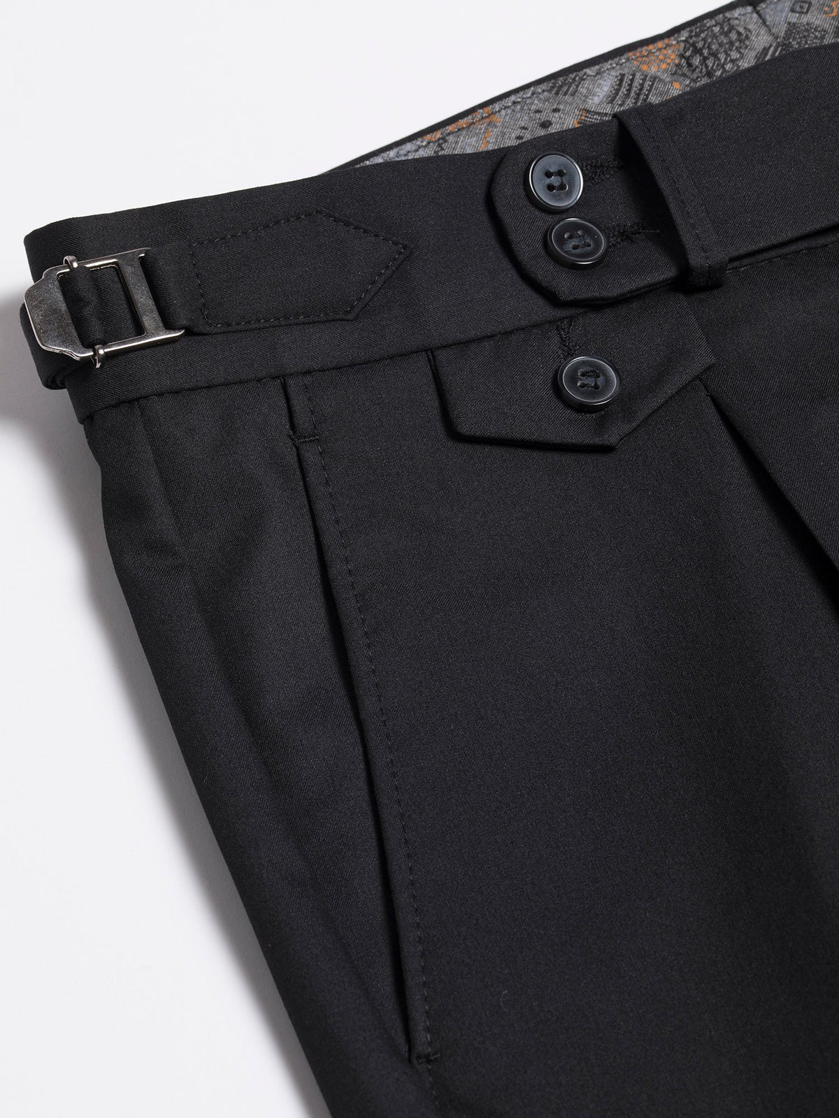 VIOSSI black modern-fit 3-piece suit detail shot highlighting vest and jacket construction with italian suit styles