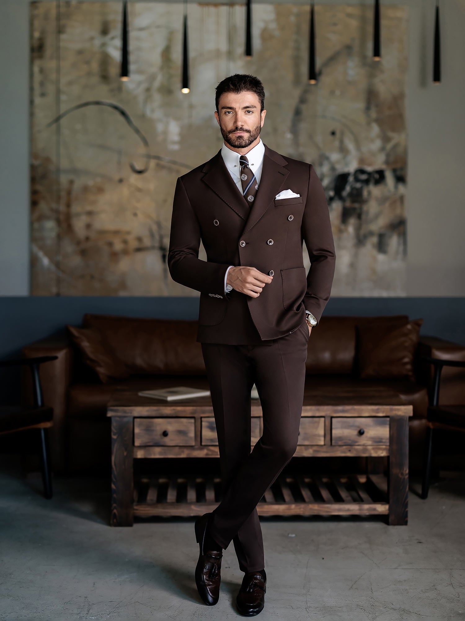 Brown Double Breasted Suit 2-Piece