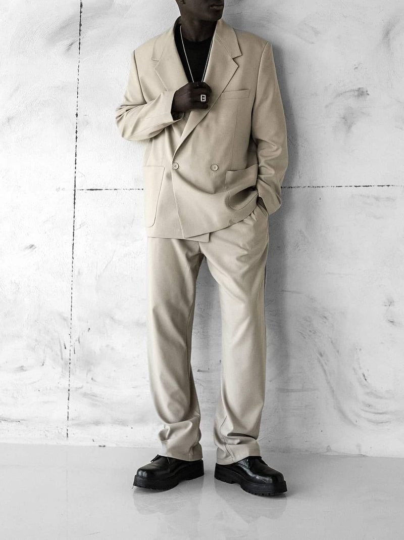 Beige Double Breasted Oversized Suit 2-Piece