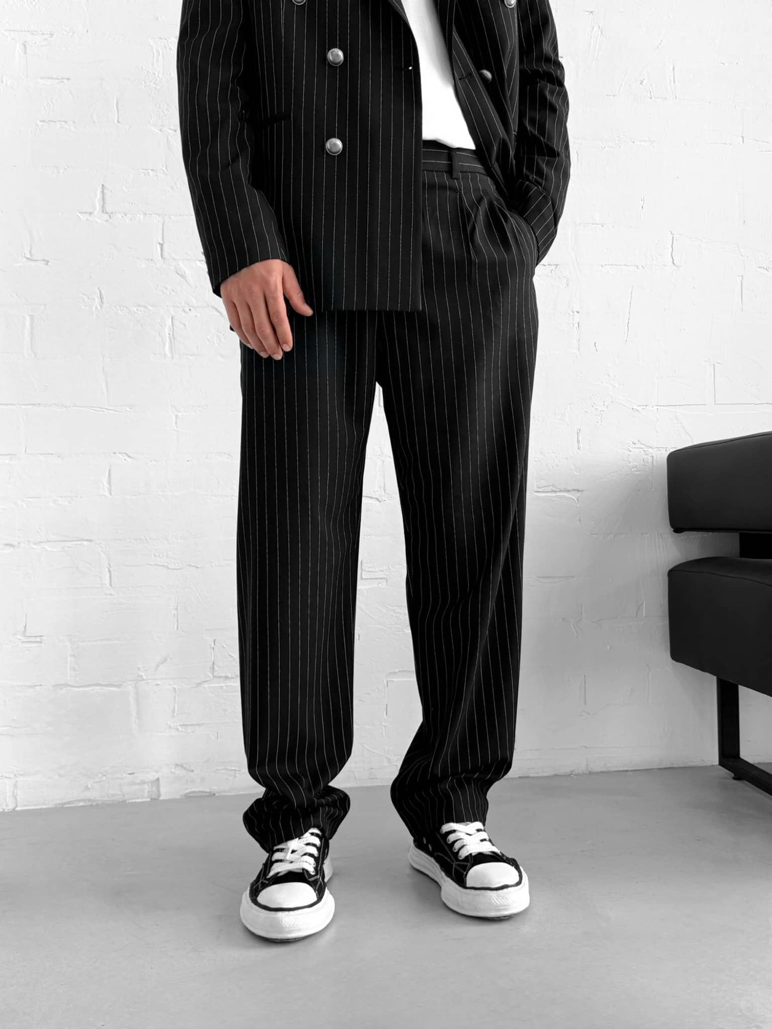 Black Striped Double Breasted Oversized Suit 2-Piece