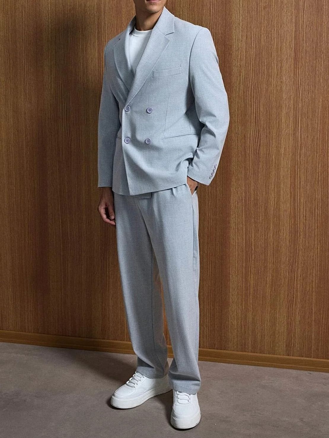 Grey Double Breasted Oversized Suit 2-Piece